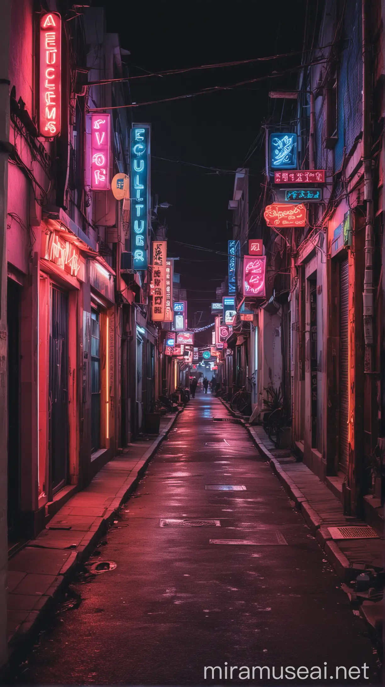Vibrant Urban Night Colorful Neon Street Scene