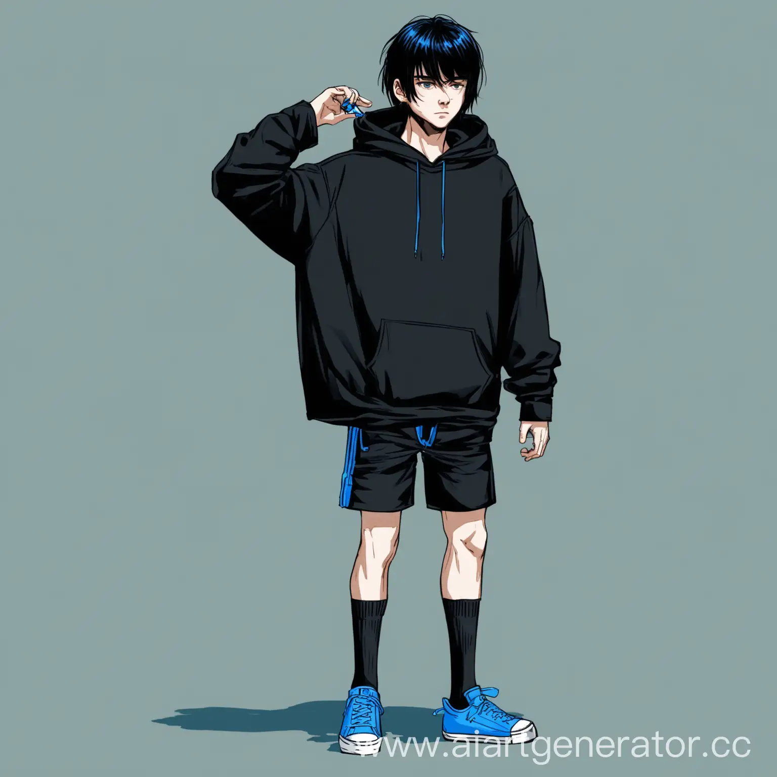 Urban-Style-LongHaired-Figure-in-Black-Hoodie-and-Shorts