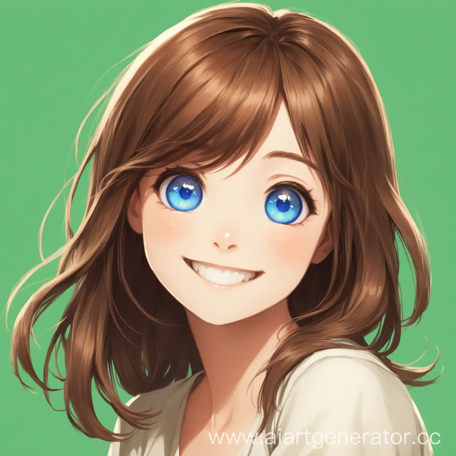 Happy-Girl-with-Brown-Hair-and-Blue-Eyes-on-Green-Background