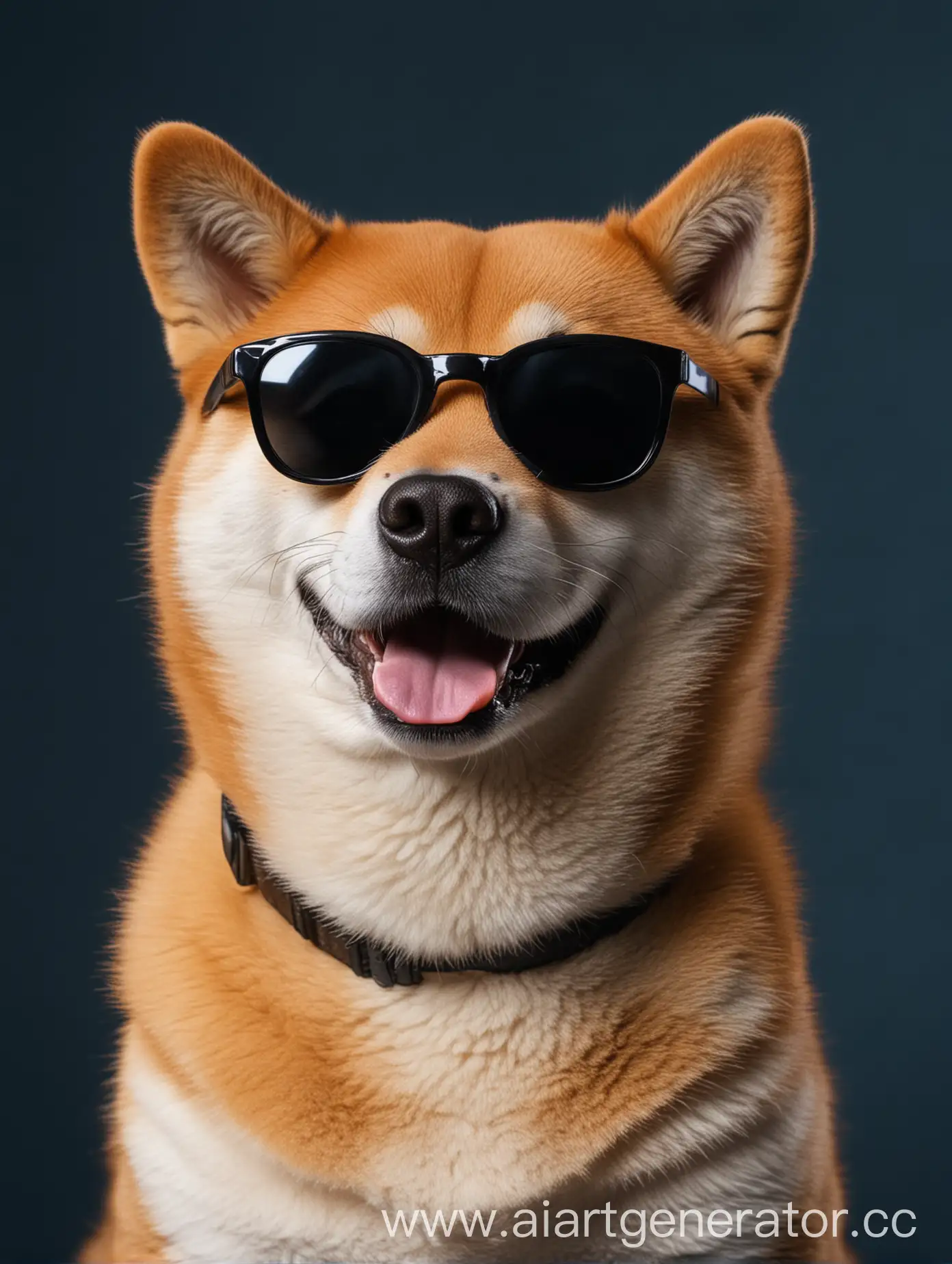 Happy-Shiba-Inu-Dog-Wearing-Stylish-Black-Glasses-on-Dark-Blue-Background