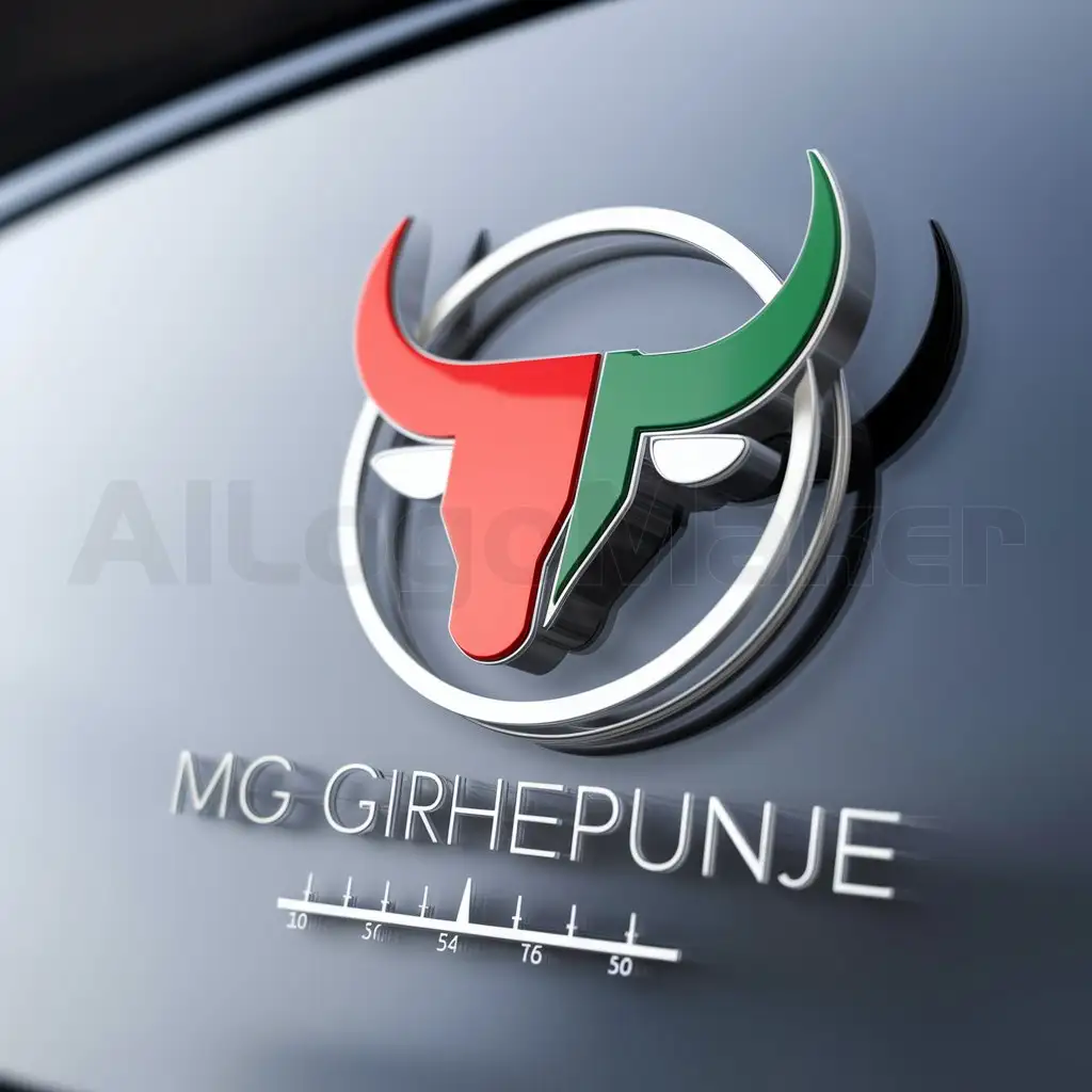 a logo design,with the text "MG Girhepunje", main symbol:a logo design,with the text 'MG Girhepunje', main symbol:bull horn with red and green color and a circle around it illustration and a uptrend scale,Moderate,be used in Finance industry,clear background,Moderate,be used in Finance industry,clear background