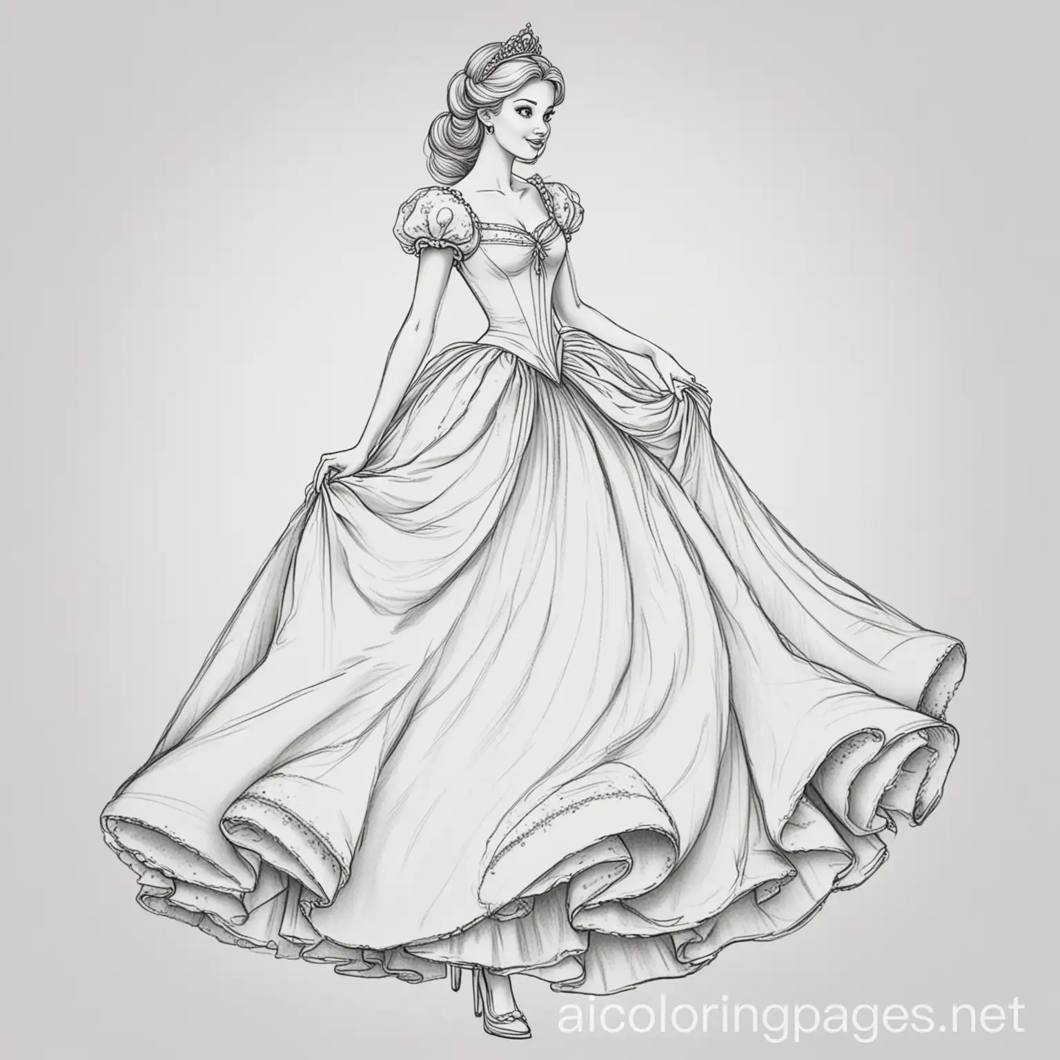 Cinderella-Coloring-Page-in-Black-and-White-Line-Art