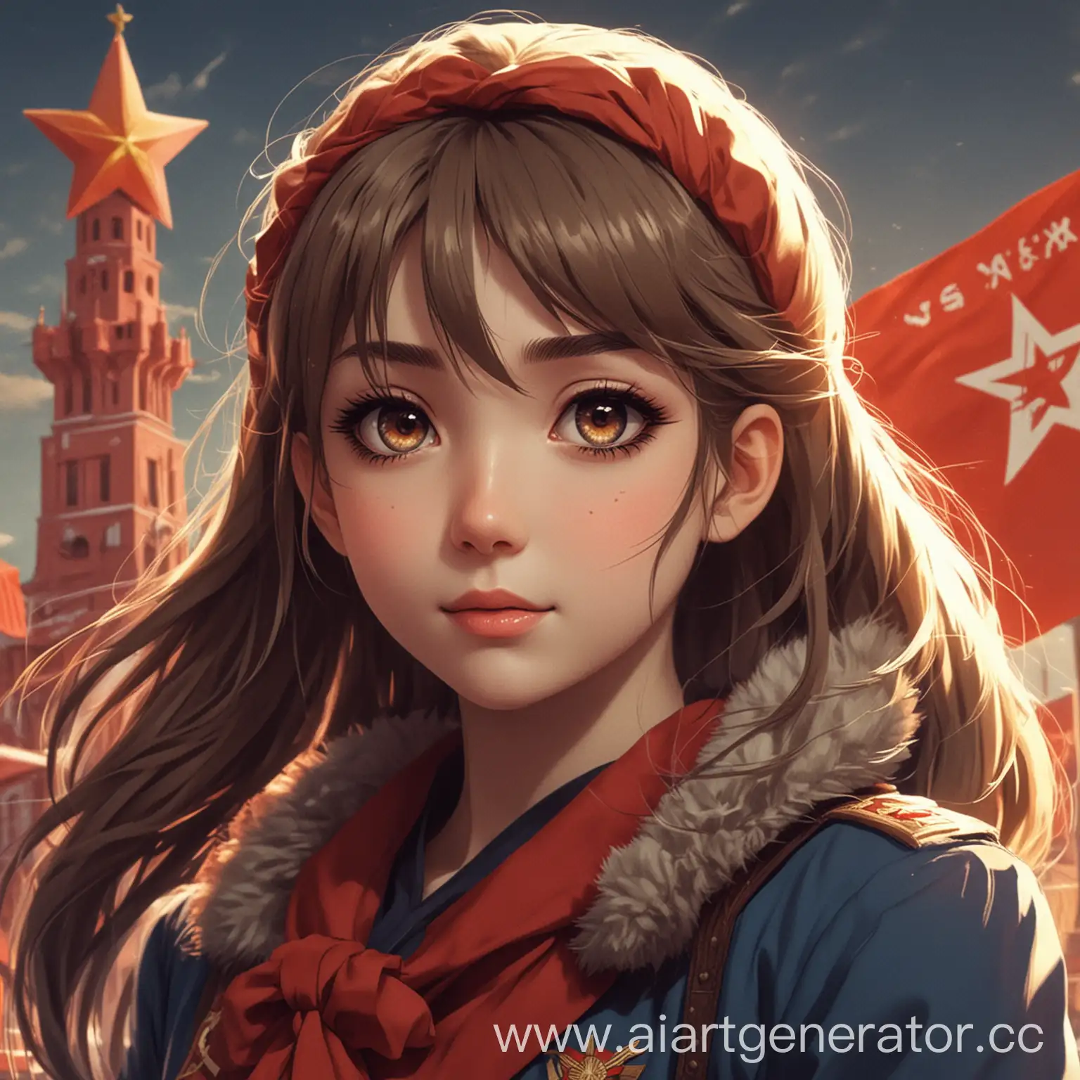 Anime-Girl-in-Soviet-Union-Dreamy-Illustration-of-a-Young-Woman-Amidst-Soviet-Era-Architecture