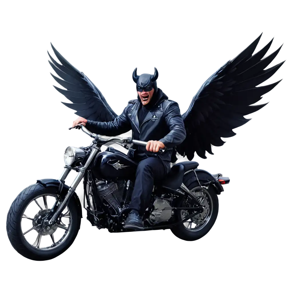 devil with black wing on the chopper motocycle
