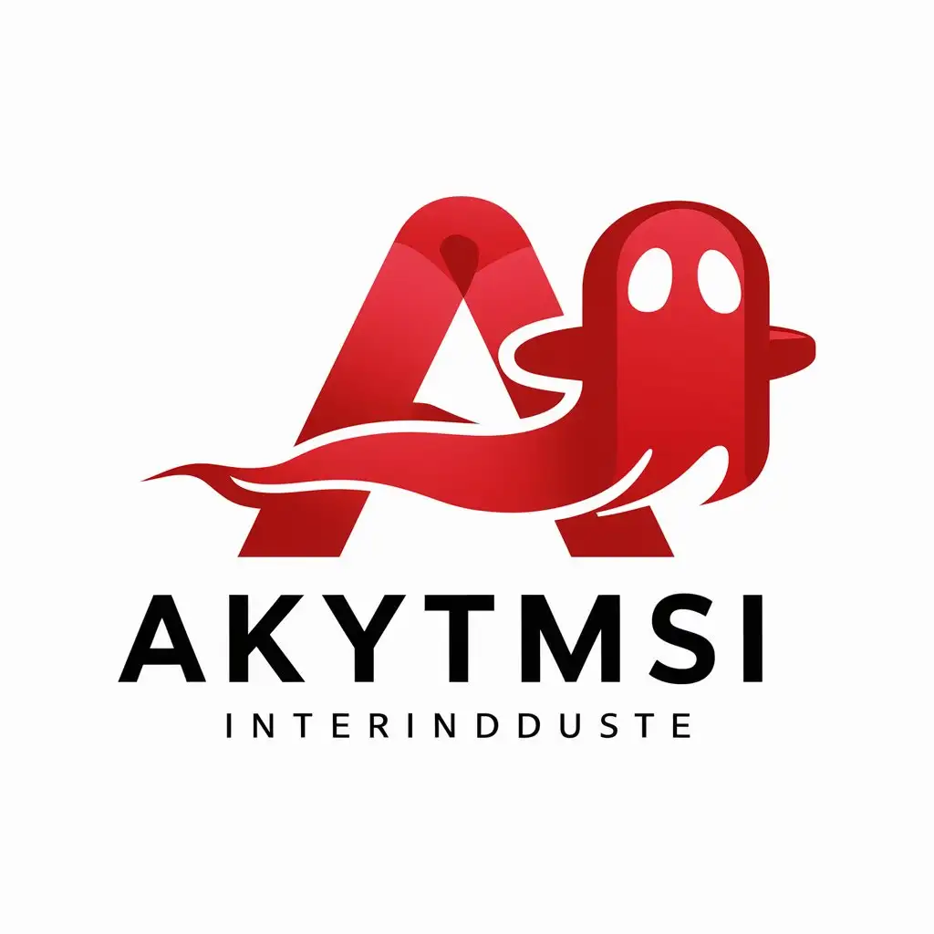 a logo design,with the text "Akytmsi", main symbol:A big 'A' with a ghost, A is the first letter of my name, and the ghost is the virtual sign of me, I want this logo have a little technology style the main color is red,Moderate,be used in Internet industry,clear background