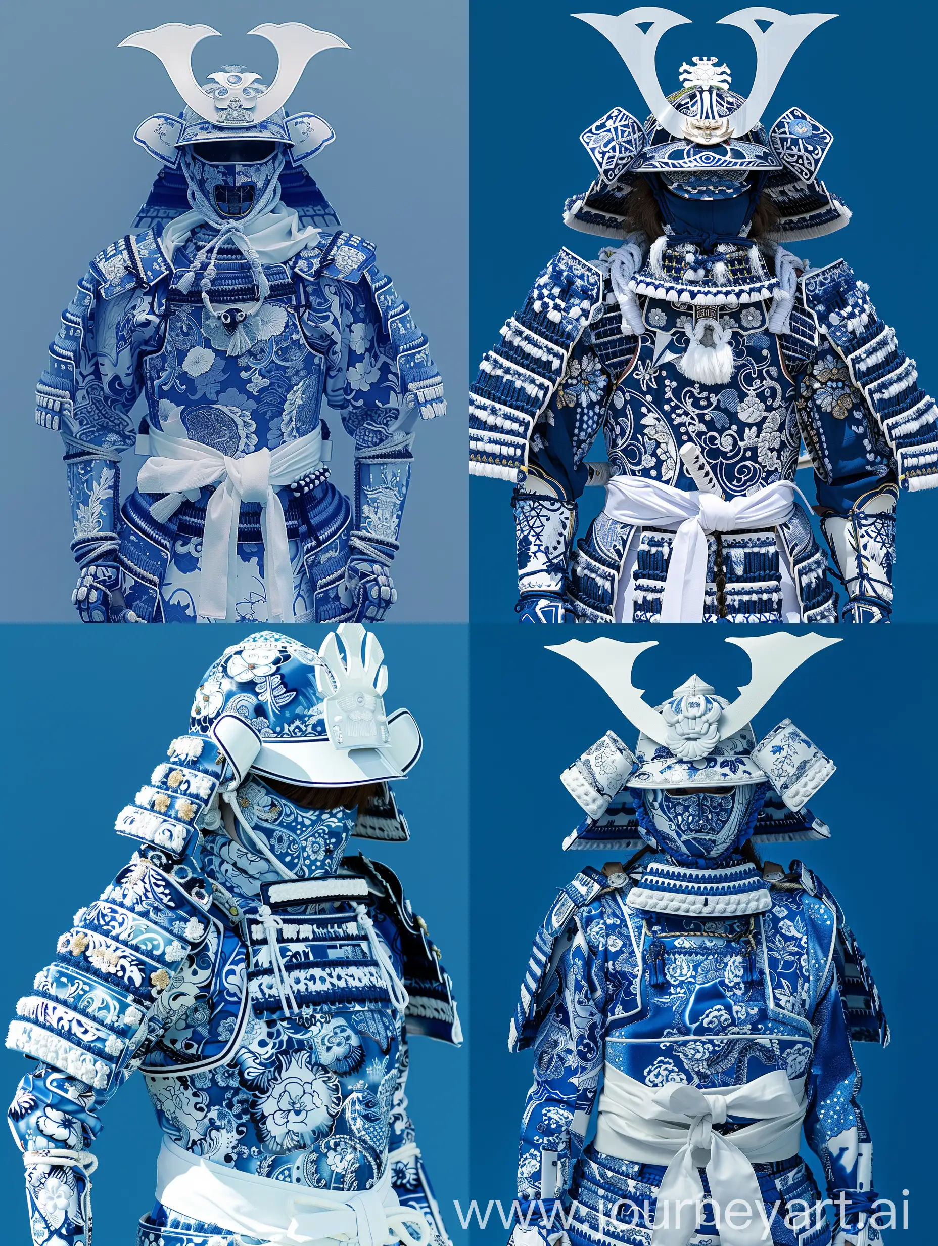Elegant-Samurai-Warrior-in-Blue-and-White-Porcelain-Armor