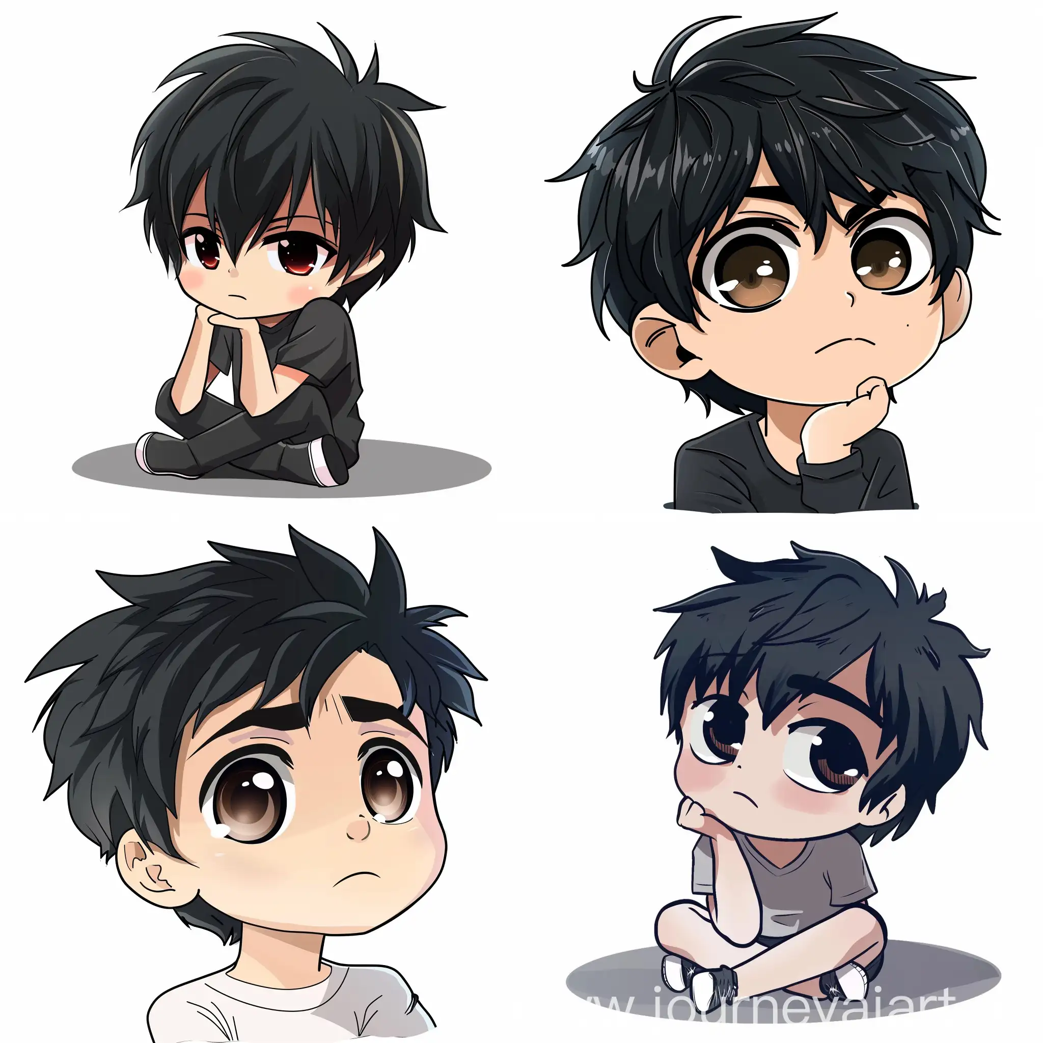 chibi guy with black and dark brown eyes thinking deeply