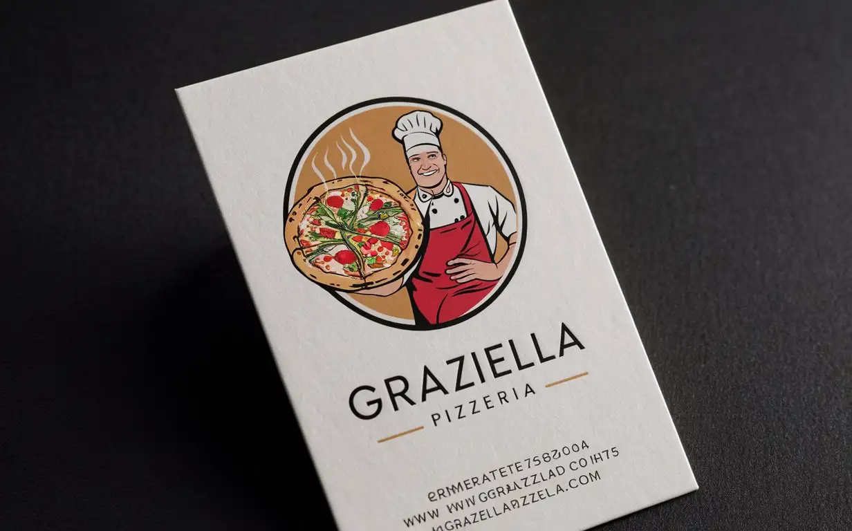Pizzeria business card, Graziella Pizzeria logo,