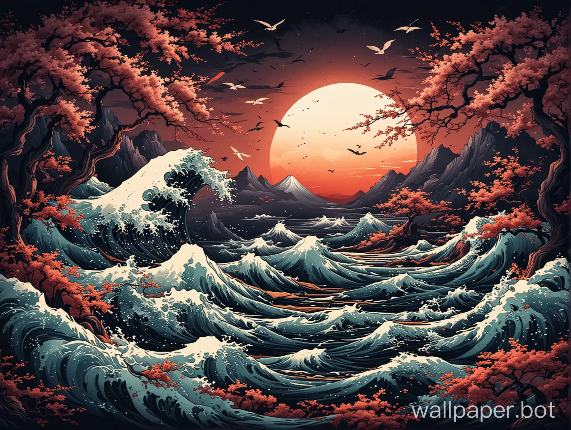 dark nature wallpaper based on kanagawa colors