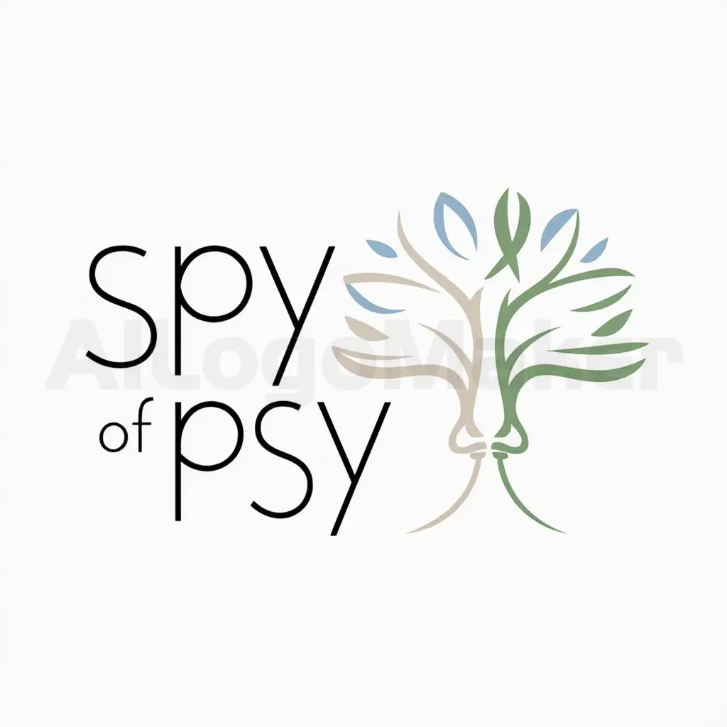 a logo design,with the text 'Spy Of Psy', main symbol:The logo will feature a stylized tree of life, using cream and light blue and green colors, and will include the words 'Spy of Psy' written sans serif font, alongside the tree profile., Minimalistic