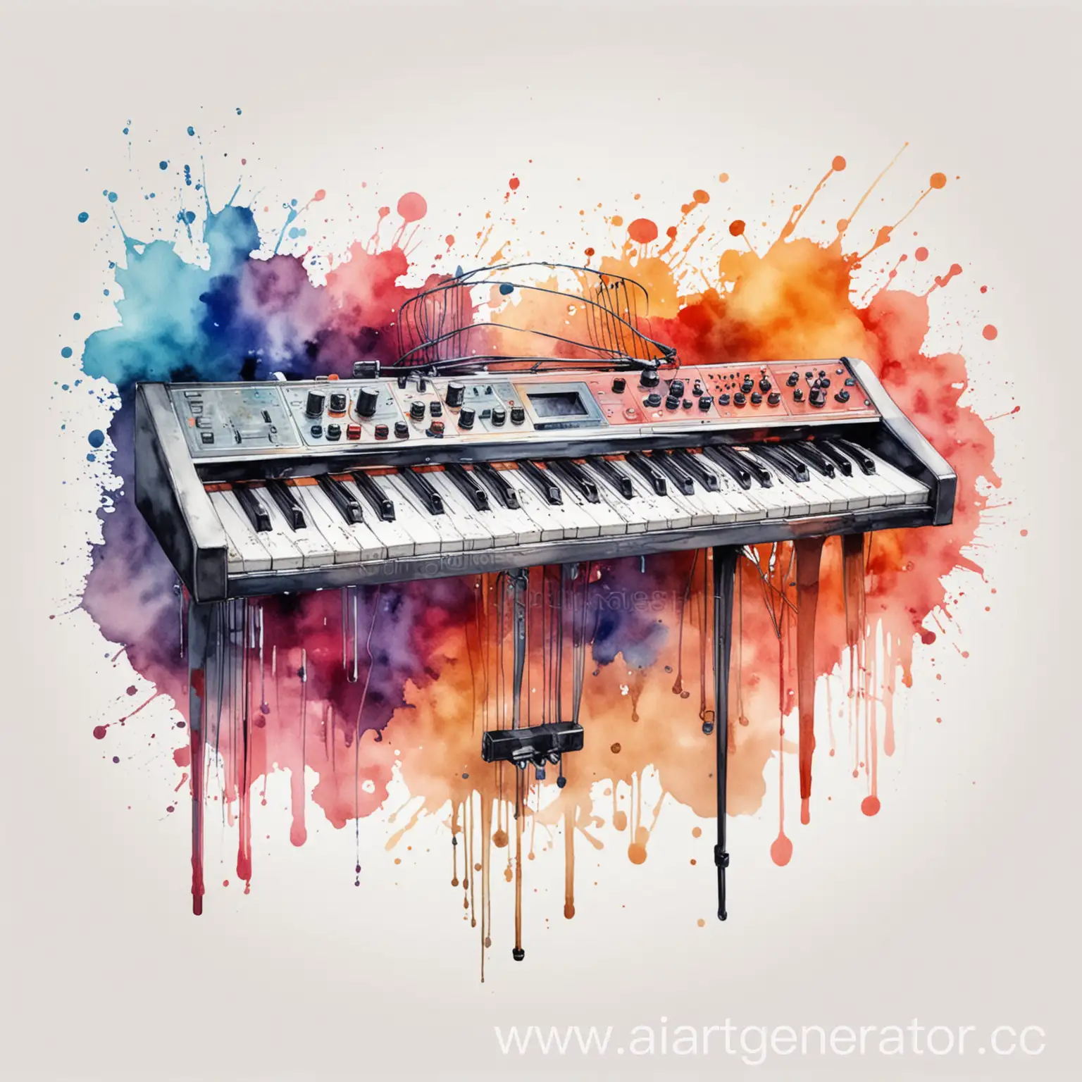 Watercolor-Synthesizer-on-White-Background