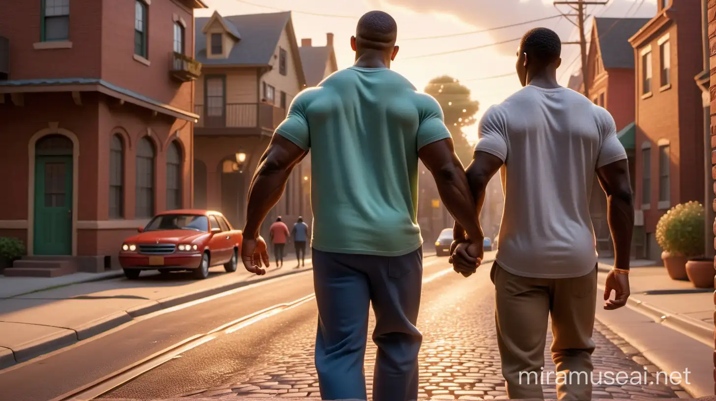 "In this powerful snapshot, two African American men are depicted in an act of profound solidarity and support. With one man's arm draped over the other's shoulder, they walk together, sharing the weight of each other's burdens. Their expressions convey a sense of mutual understanding and determination, embodying the essence of 'helping to bear one another's burdens.' Against the backdrop of their community, capture the strength and resilience of their bond as they navigate through life's challenges together, united in their commitment to lift each other up and provide unwavering support."
Illumination, Disney-Pixar stylr illustrations, 3-D animation, 4K