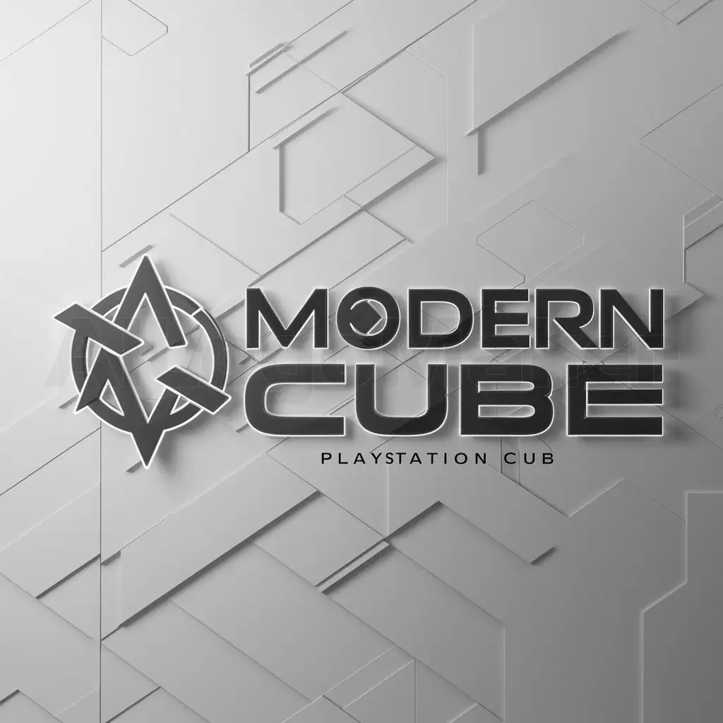 a logo design,with the text "Modern Cube", main symbol:PlayStation cube. use shapes (Triangle, Circle, Cross (X),,Moderate,be used in game industry,clear background