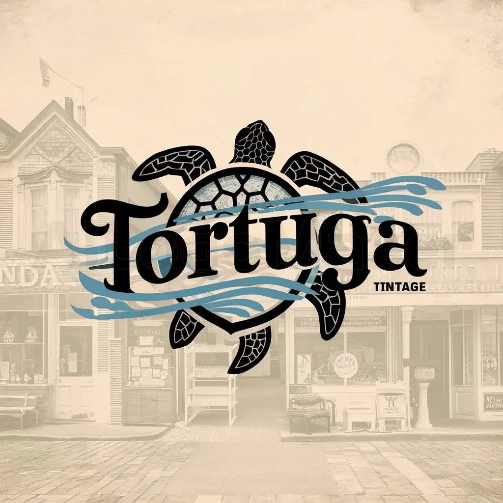 LOGO-Design-For-TORTUGA-Elegant-Sea-Turtle-and-Vintage-Waves-Theme