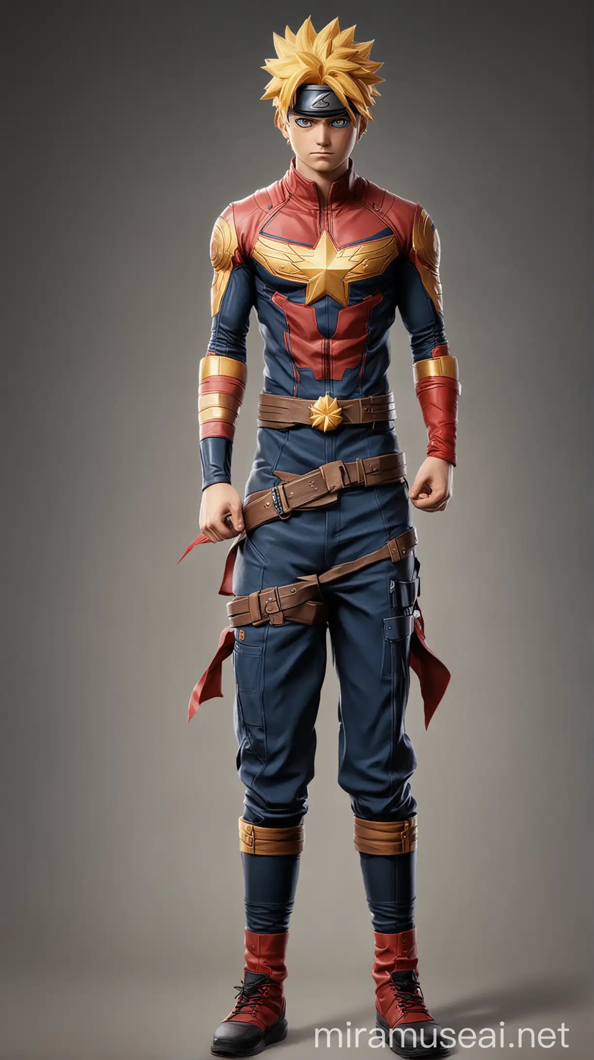 Naruto Uzumaki Wearing Full Body Captain Marvel Shirt