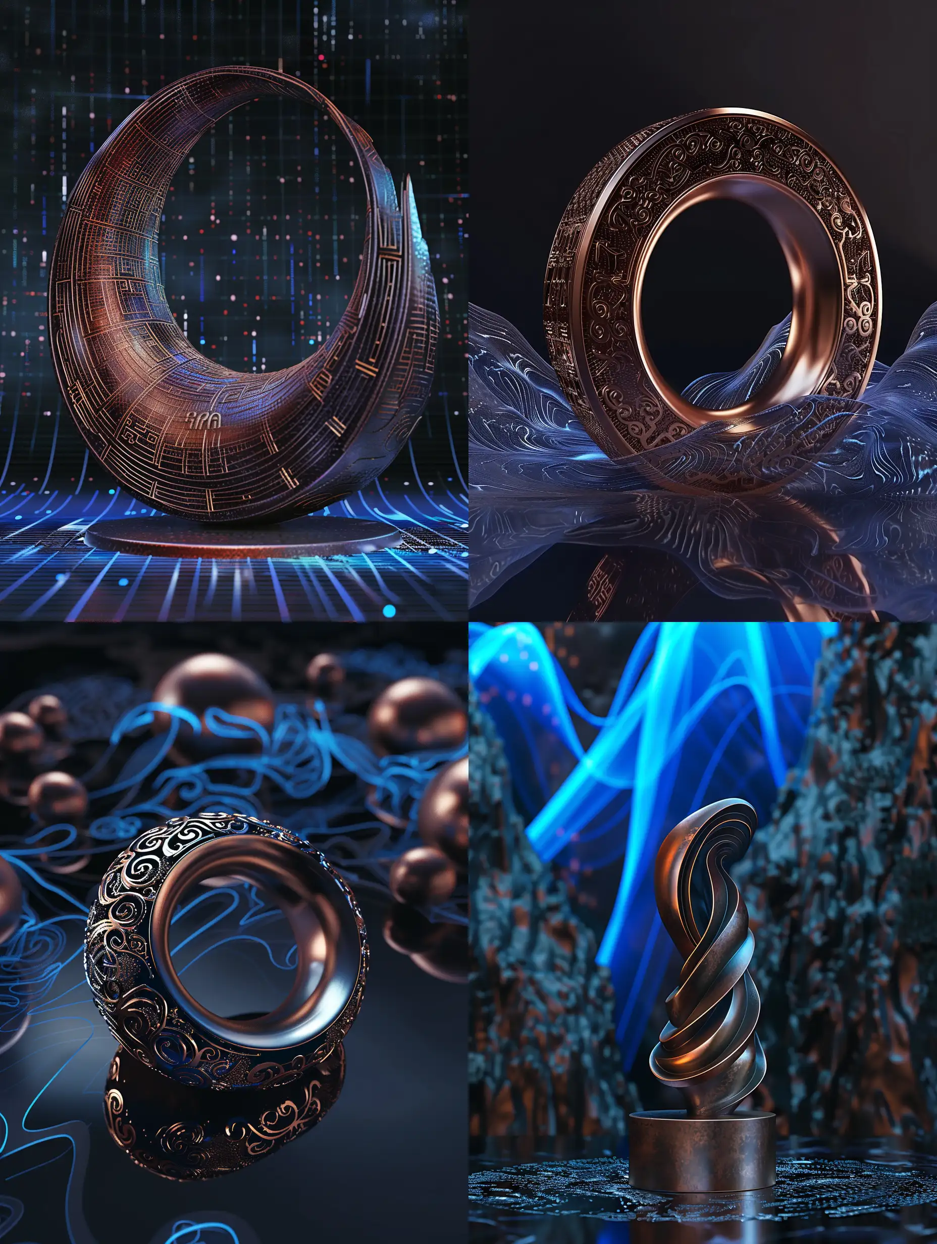 Dynamic-3D-Bronze-Ding-Sculpture-on-Modern-Tech-Background