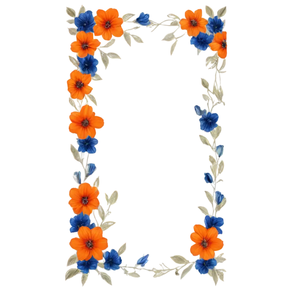 Vibrant-Blue-and-Orange-Flower-Border-PNG-Transparent-Background-Image