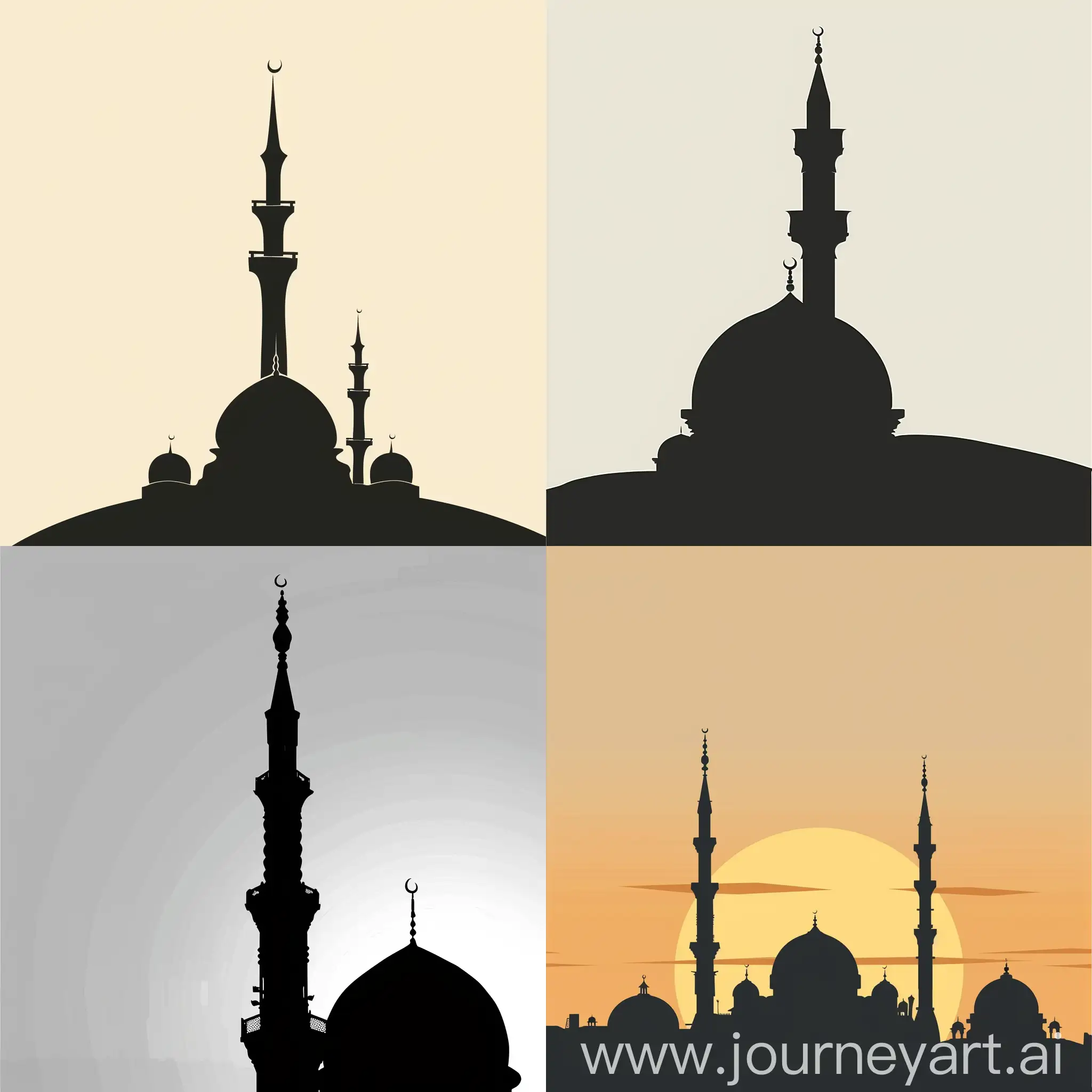 silhouette mosque dome with minaret vector