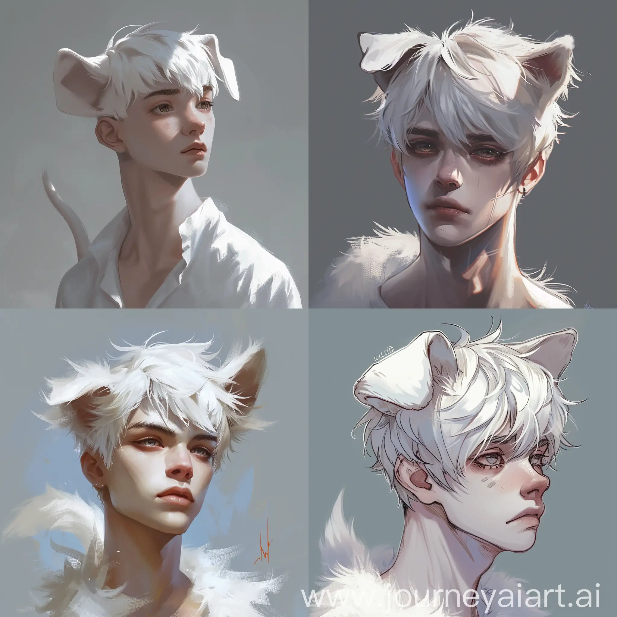 Elegant-WhiteHaired-Male-with-Dog-Ears-and-Tail
