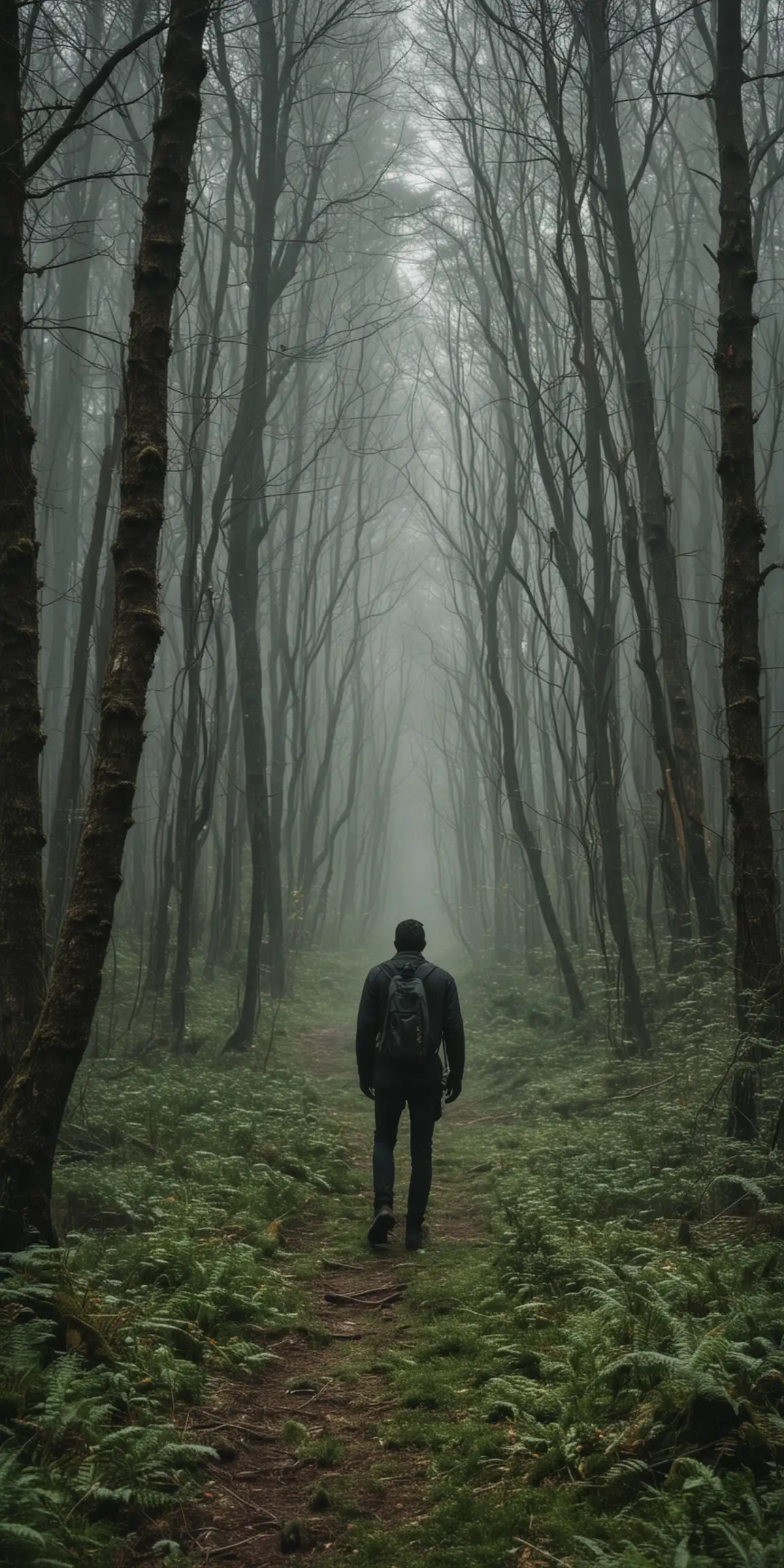 Solitary Man Exploring Enchanted Forest