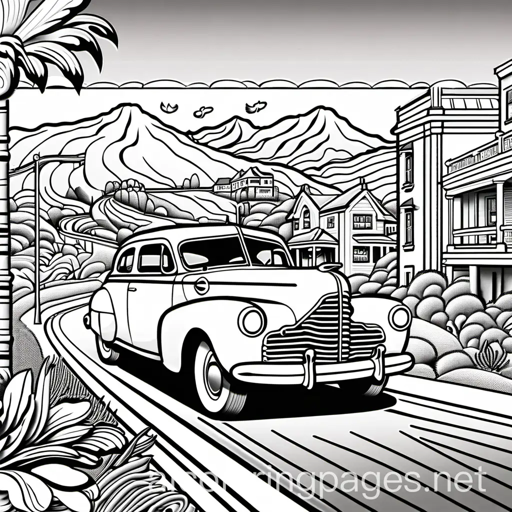 1940s-Los-Angeles-Cats-Driving-Vintage-Cars-Coloring-Page