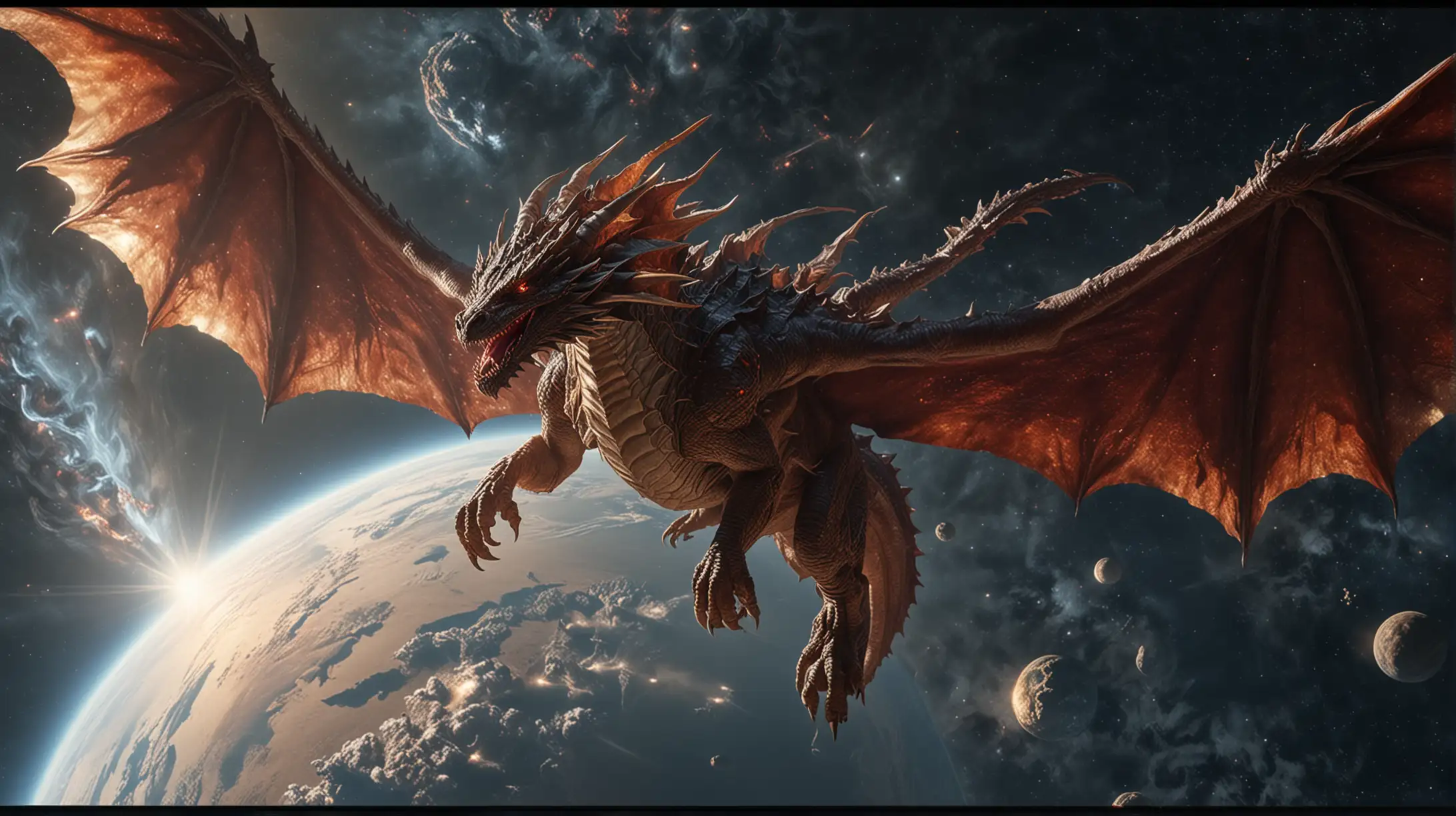 Majestic Order Dragon Soaring in Space Hyperrealistic 8K Ultra HD Art