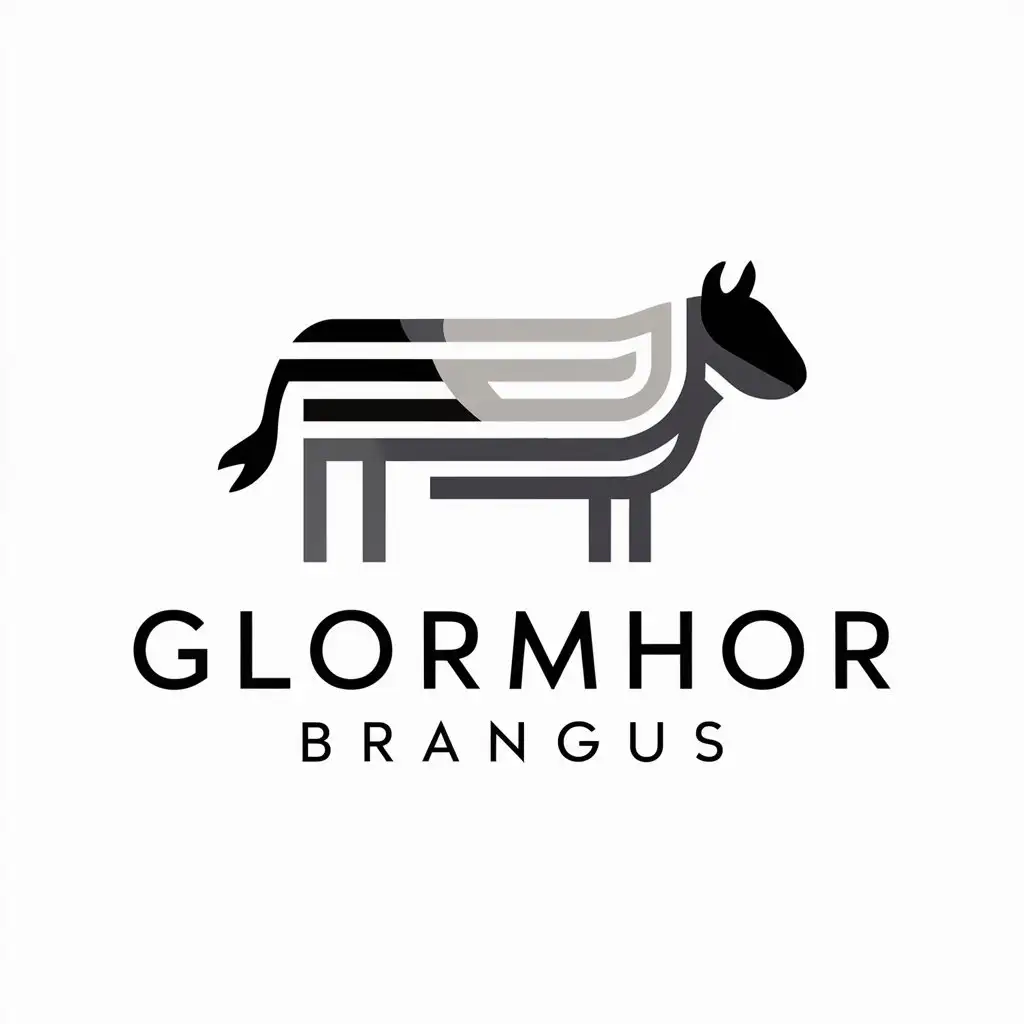 a logo design,with the text "Glormhor Brangus", main symbol:modern, minimalist logo for my Brangus cattle stud. The logo should incorporate: • An shieltte of a Brangus cattle. preferred color black, white, gray. must be a white background,Moderate,clear background