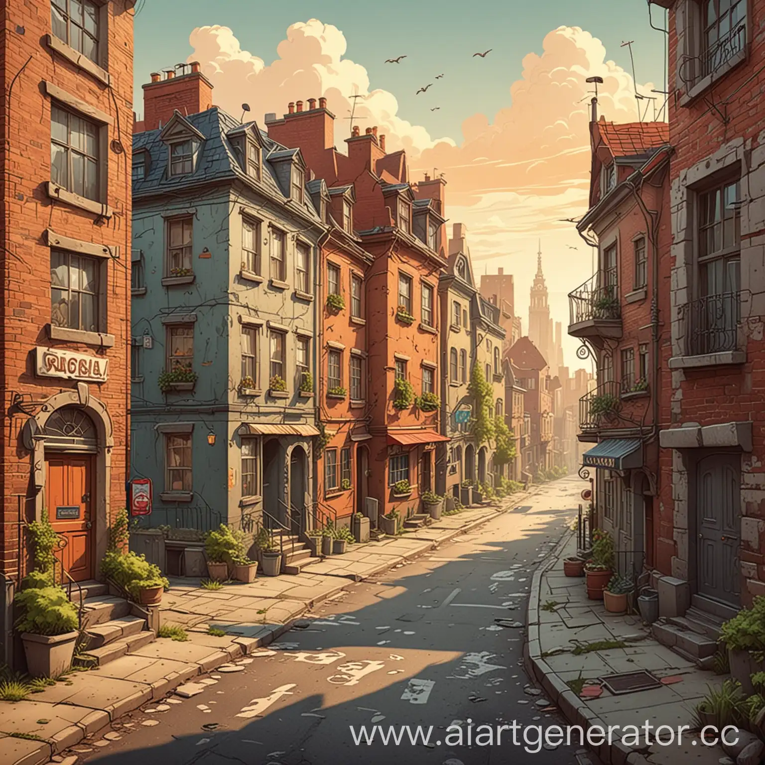 Colorful-Cartoon-Urban-Landscape-with-Vibrant-Buildings-and-Busy-Streets