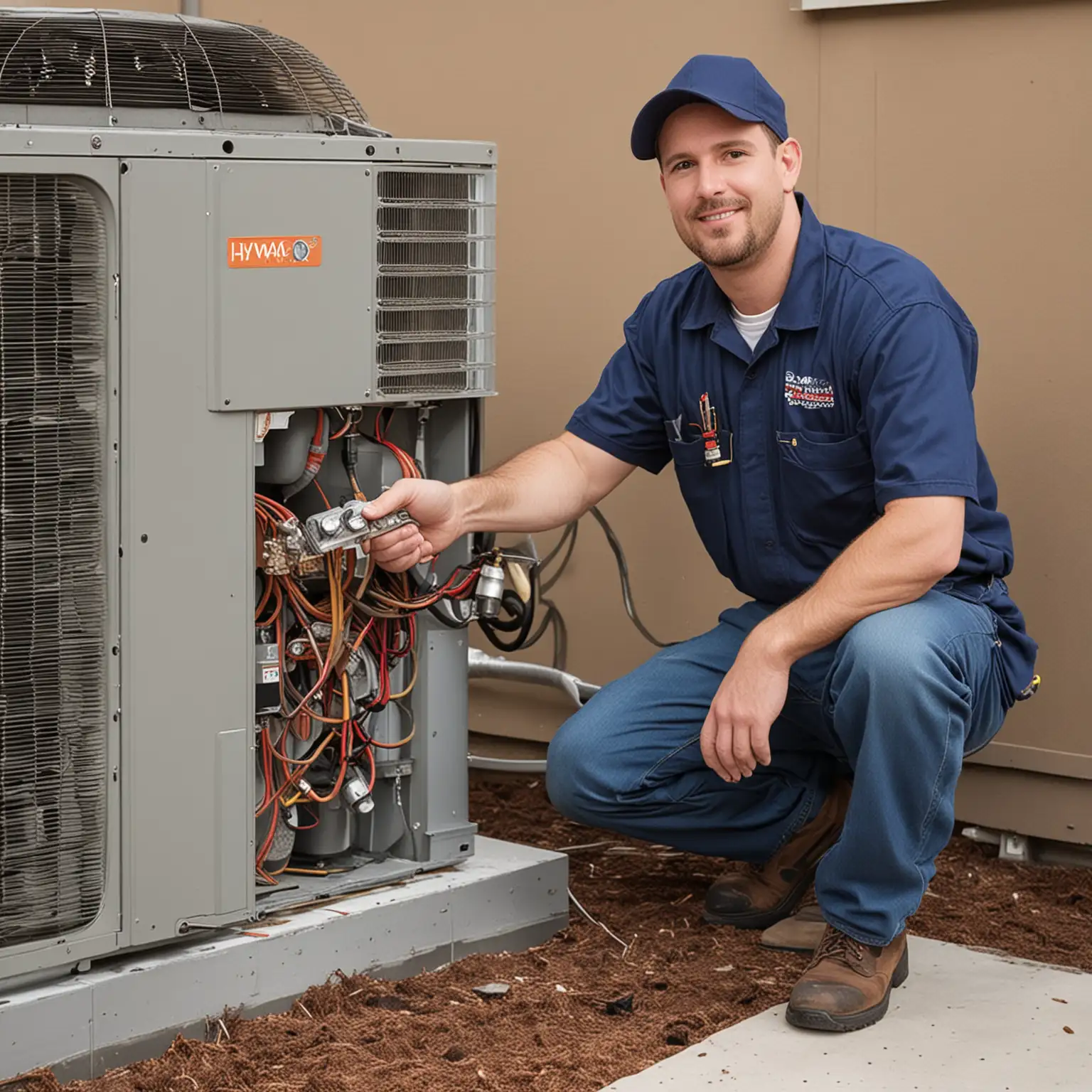 HVAC Worker Installing Air Conditioning System