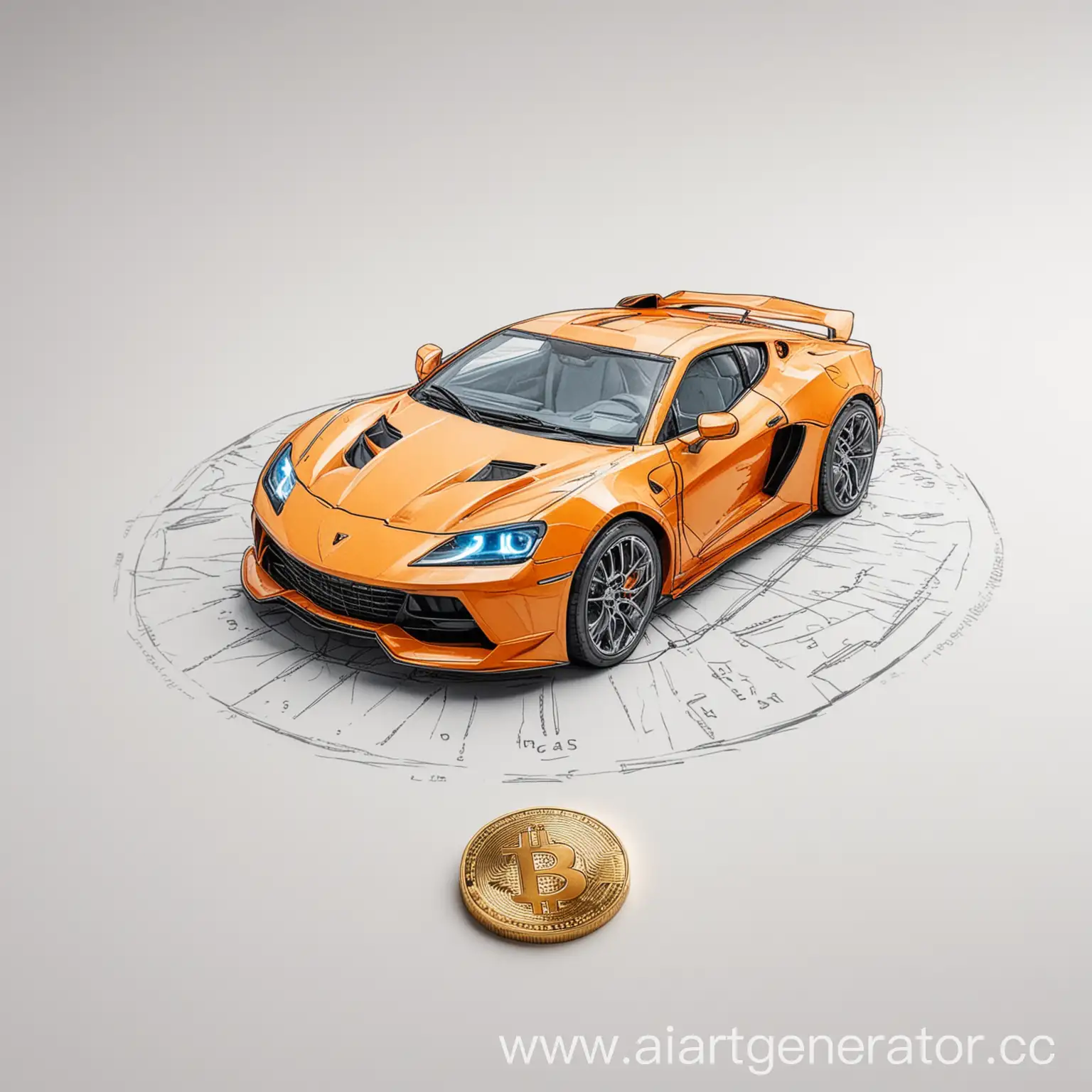 Cryptocurrency-Coin-with-Sports-Car-Design-on-White-Background