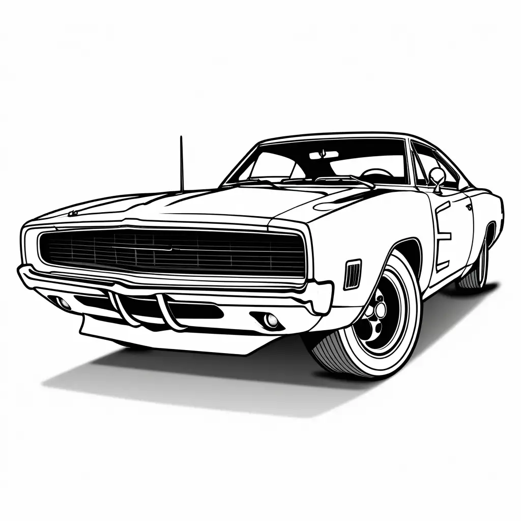 Classic-Car-Coloring-Page-1969-Dodge-Charger-Daytona-in-Line-Art-Style