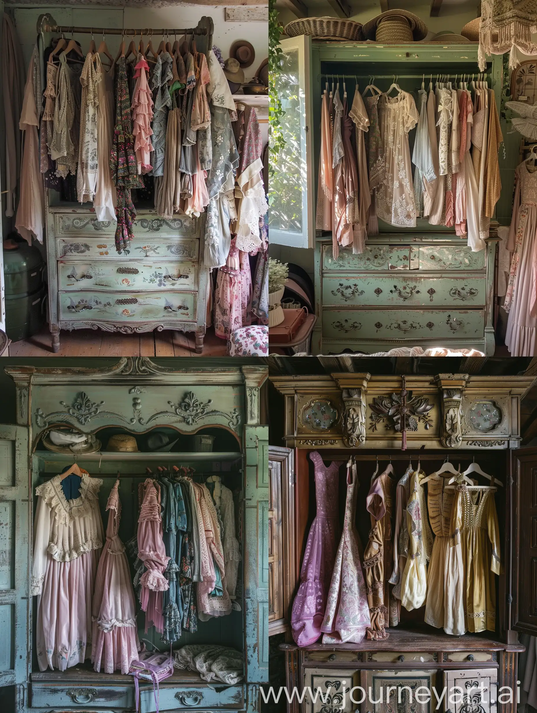 lots of pastel clothing in my oversized Tudor dresser and around 