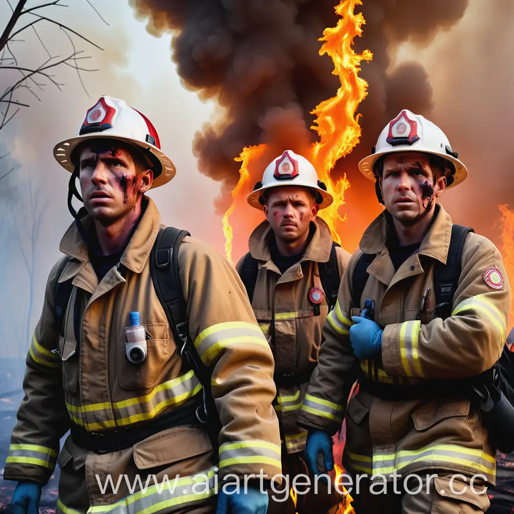 Rescuers-Standing-in-Fire-with-Serious-Faces-and-Wounds