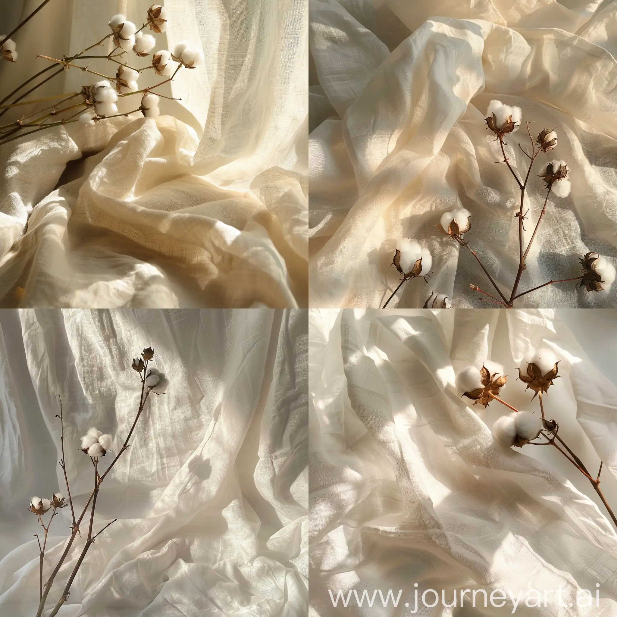 Natural-Cotton-Fabric-with-Cotton-Plant-in-Sunlight