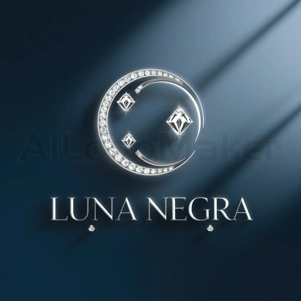 a logo design,with the text "luna negra", main symbol:una luna llena con diamantes con fondo azul oscuro,Moderate,be used in joyeria industry,clear background