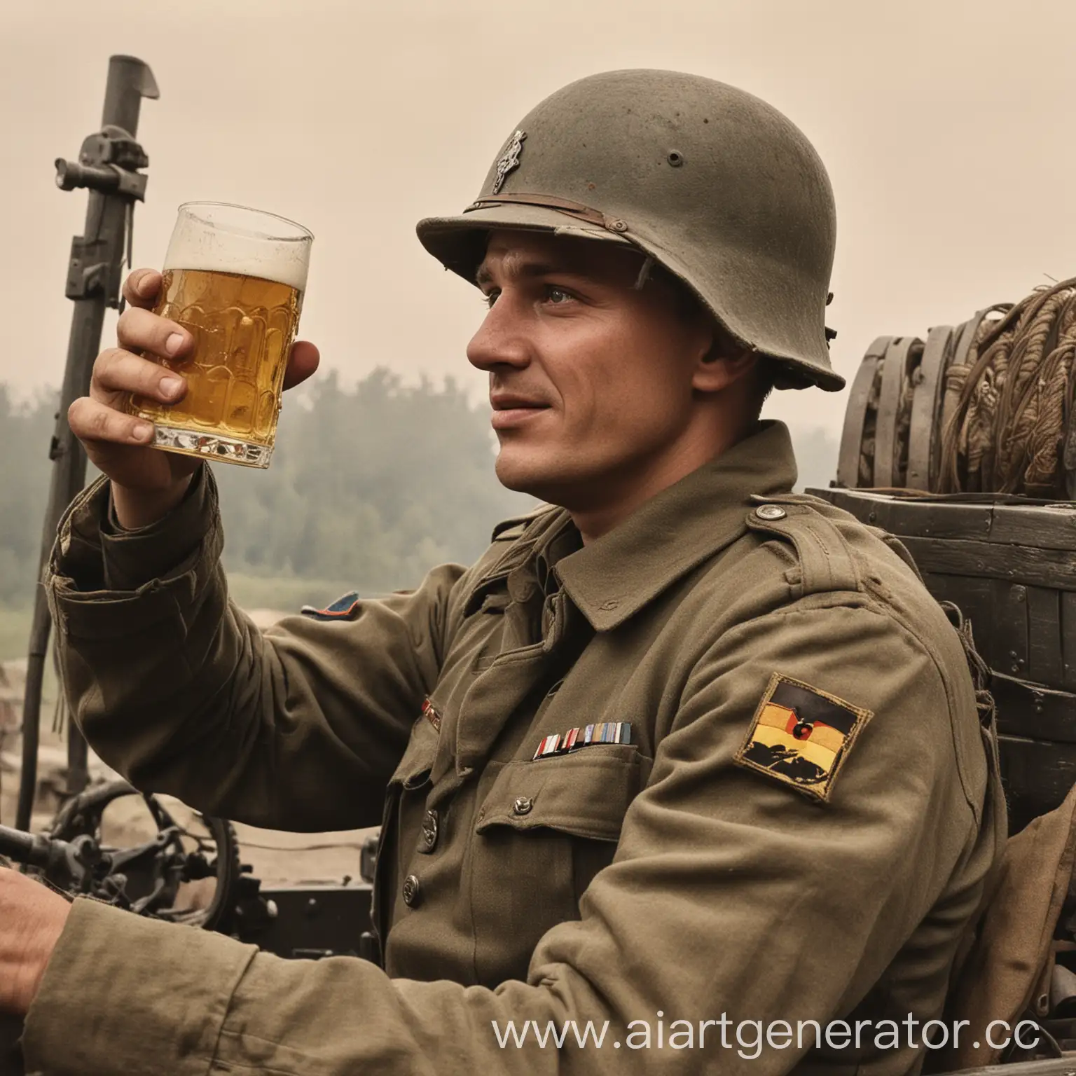 German-Soldier-Drinking-Beer-While-Driving-Truck