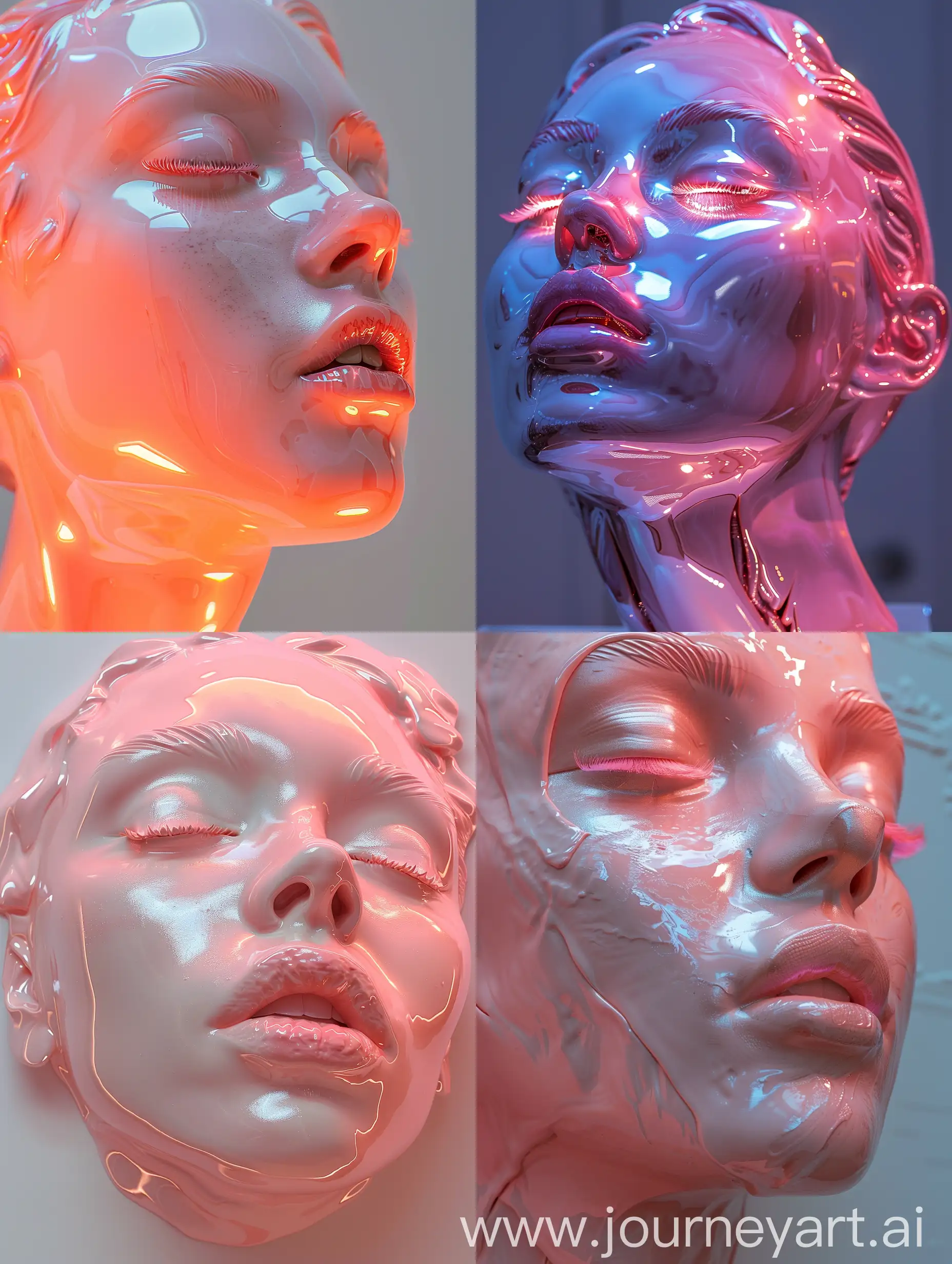 Futuristic-Woman-Bionic-Ceramic-Sculpture-in-Glossy-Pink-UltraRealistic-Modern-Minimalism