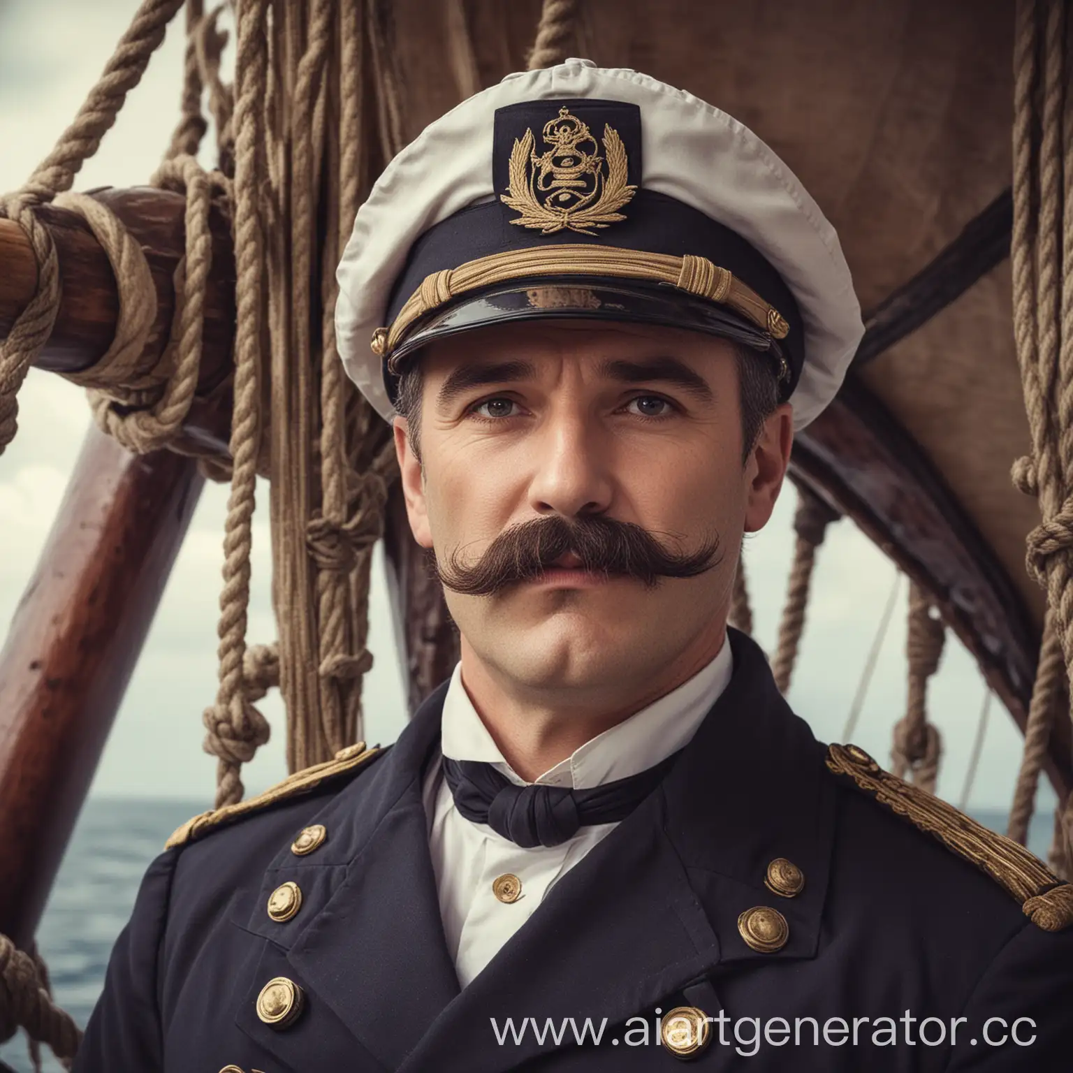 Captain-with-Mustaches-Steering-Sailing-Ship-on-Calm-Seas