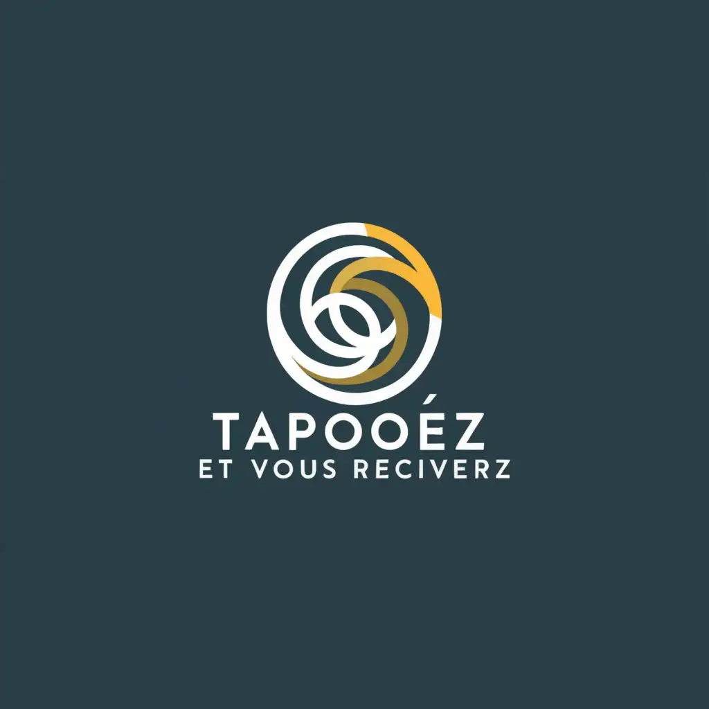 a logo design,with the text "Tapotez et vous recevrez", main symbol:create a simple logo called "Tapotez et vous recevrez", create logo for my wellness business . We're two young men passionate about promoting wellbeing.
Key aspects:
- Convey the feeling of wellness
- Incorporate abstract shapes into the design
- Use a color palette of white, blue, and yellow
We want straight writing like Ariall for example.,Moderate,be used in Beauty Spa industry,clear background