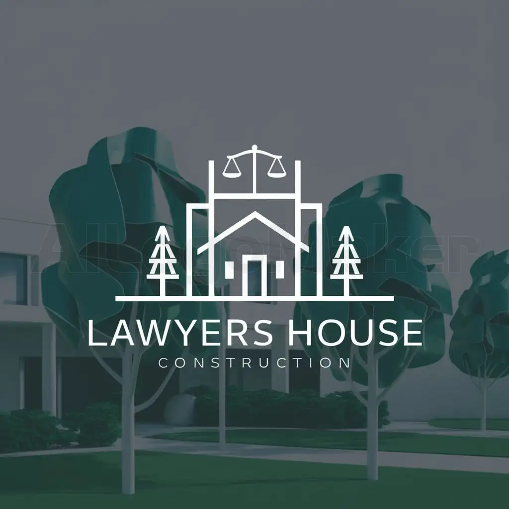 a logo design,with the text "Lawyers House", main symbol:The main symbol of the logo is a minimalist house or building, with trees and a scale all in a minimalist concept,Minimalistic,be used in Construction industry,clear background