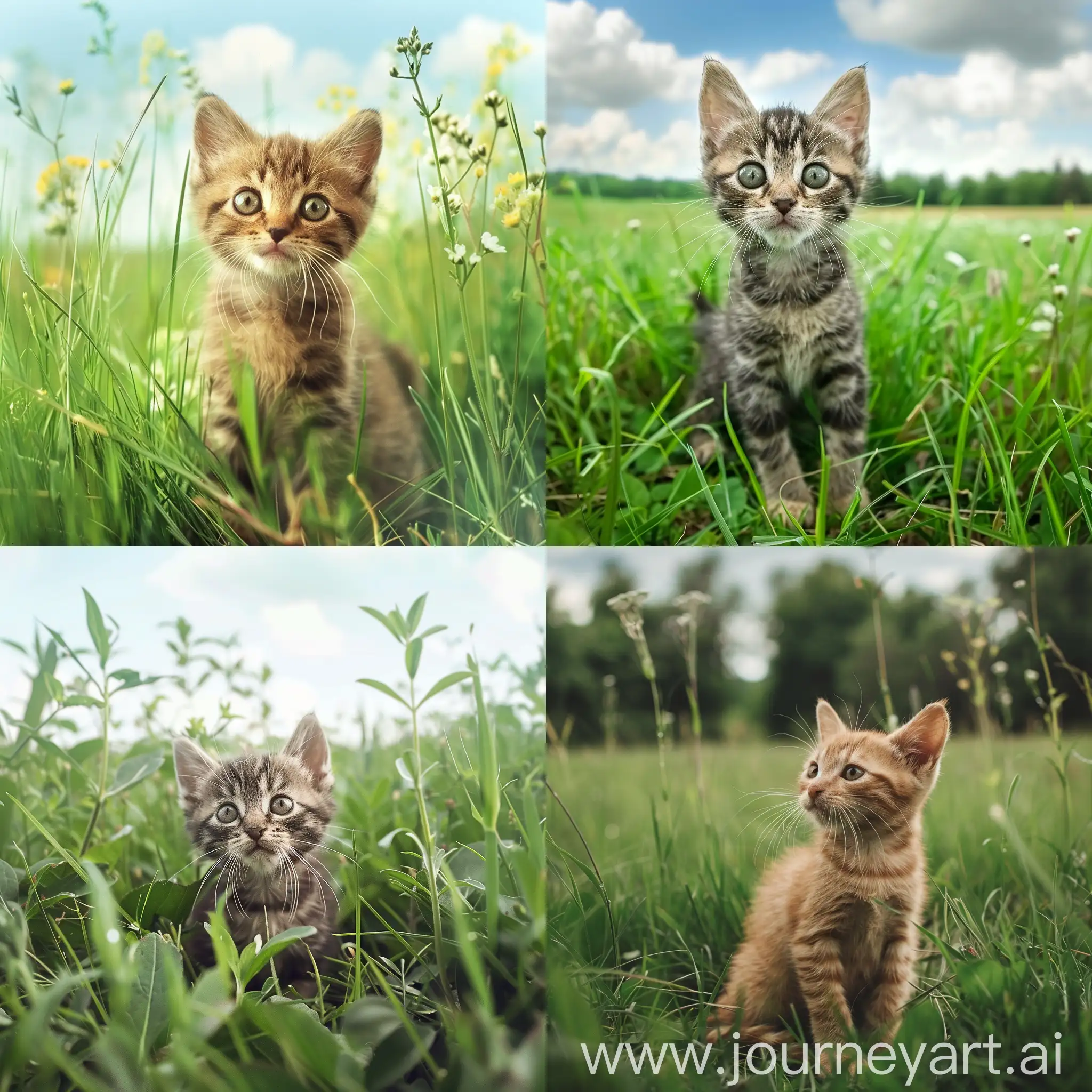 kitten in a green field