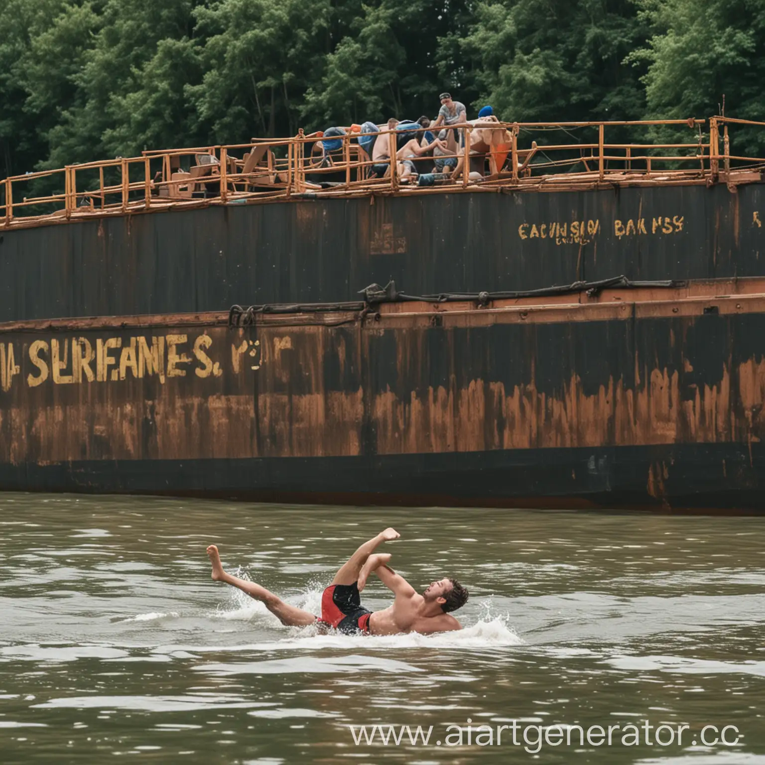 Man-Swimming-Away-in-Panic-from-Cargo-Barge