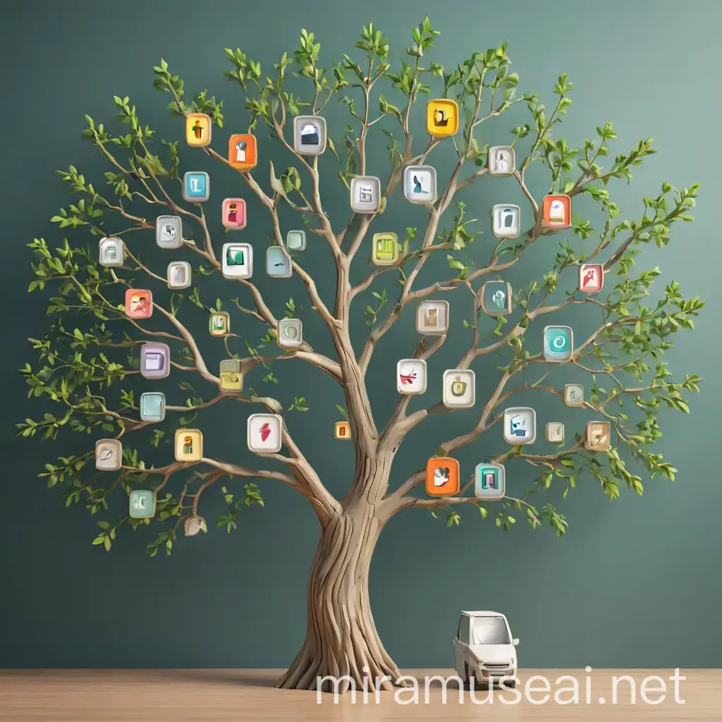 A photo illustration of different kinds of niches connect in a branch of niches, health, money, celebrities, technology, and cars, business, wealth, Tech, anime, entertainment, education., 3d render