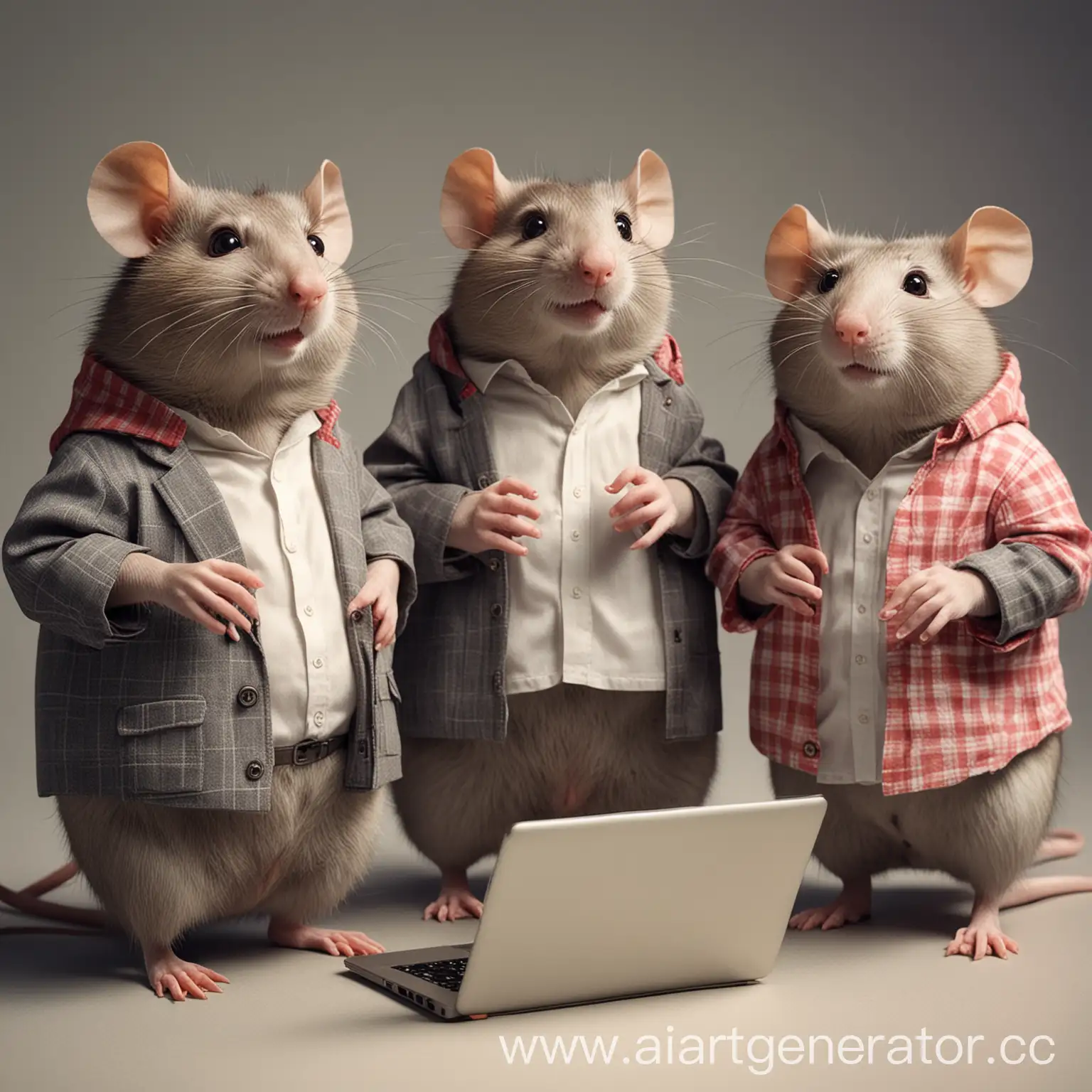 Команда молодых крыс работает разработчиками и аналитиками в it компании. Они одеваются как люди. Всего их 7. 3 мальчика, один из них толстый. И 4 девочки.