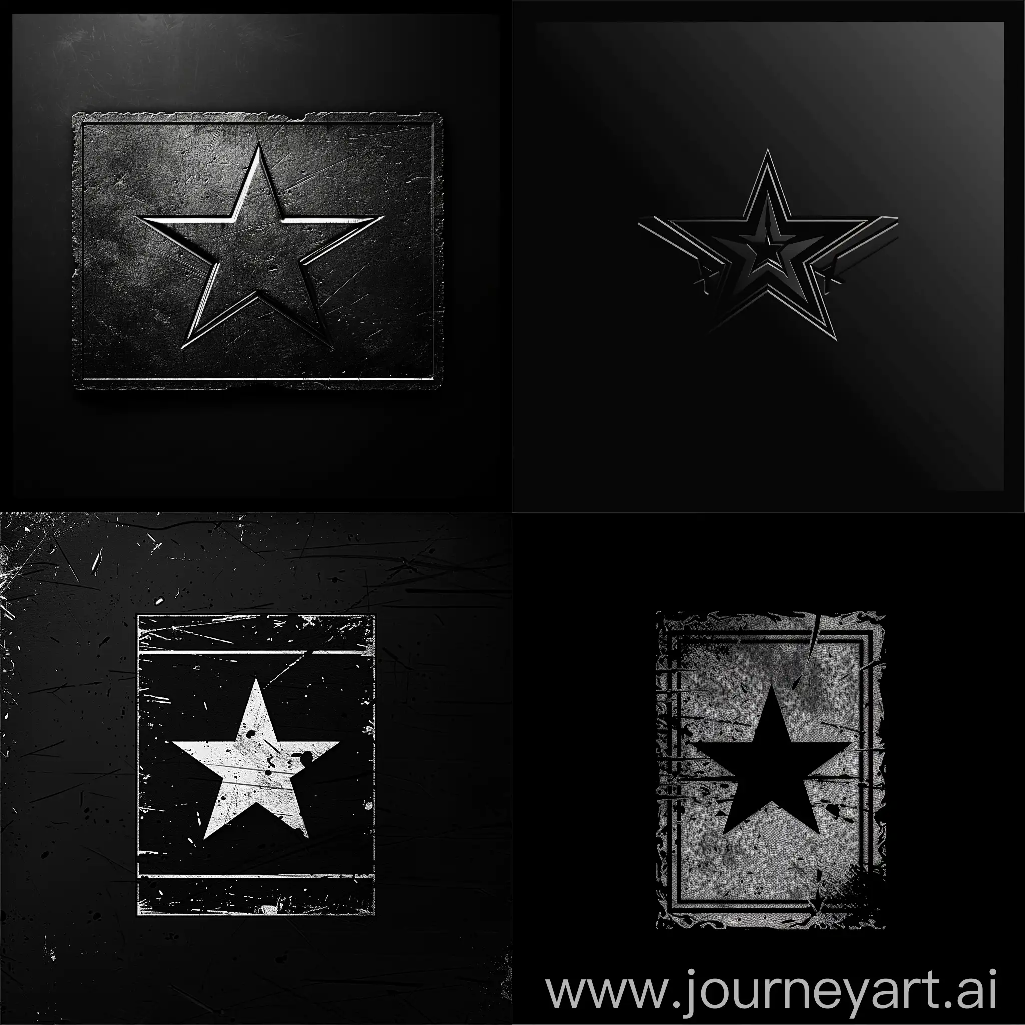 Draw a rectangular logo with a star on a black background, the logo itself should be made in a military theme come up with something that would make the logo look more interesting but at the same time be restrained