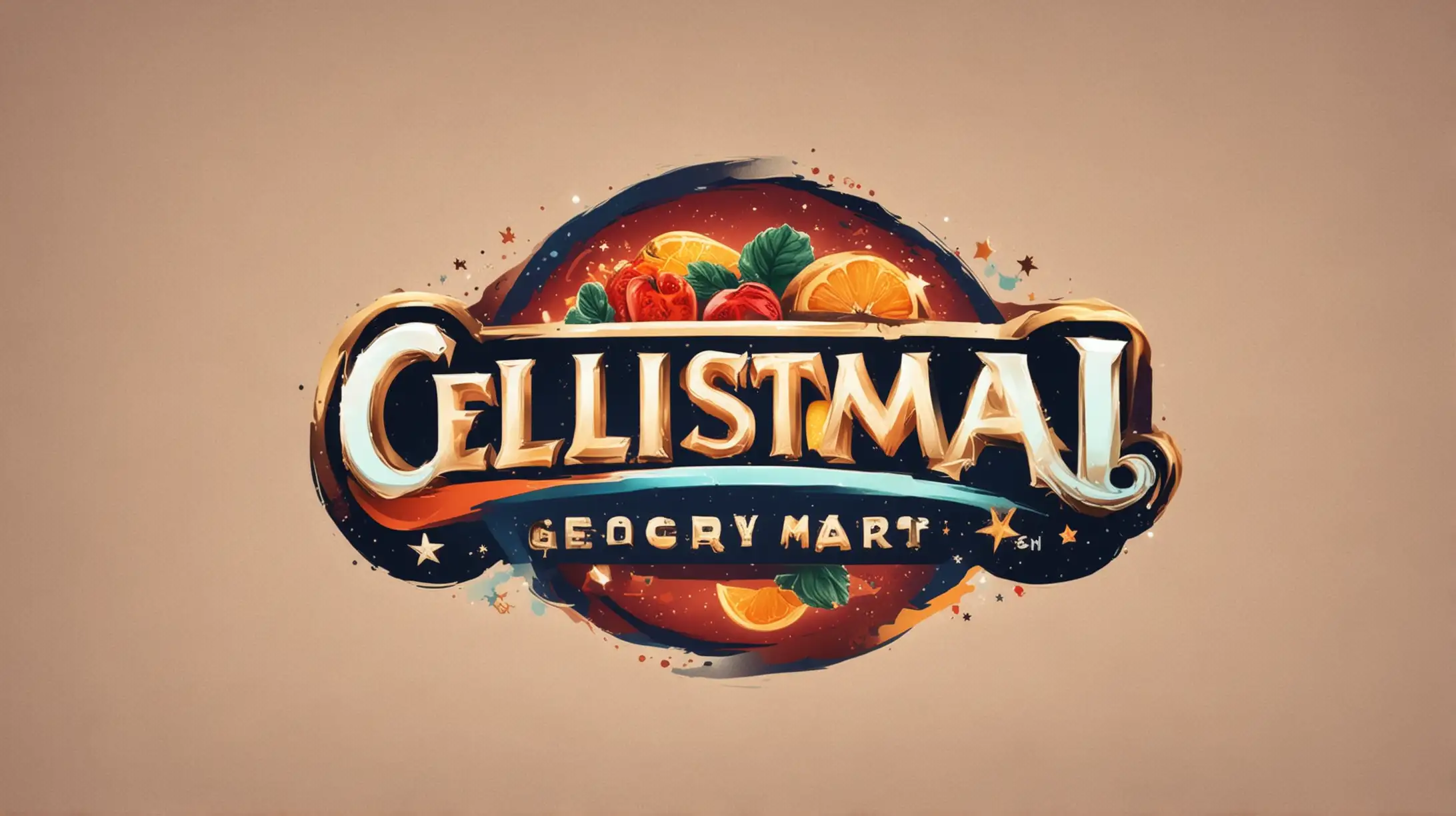 Generate a retail online grocery store logo for Celestial Mart with light background