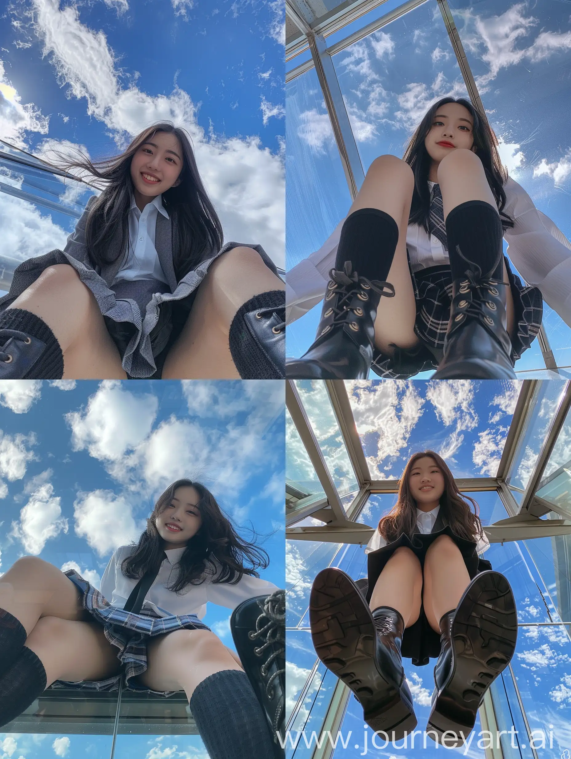 Korean-Schoolgirl-Taking-Natural-Sky-View-Selfie