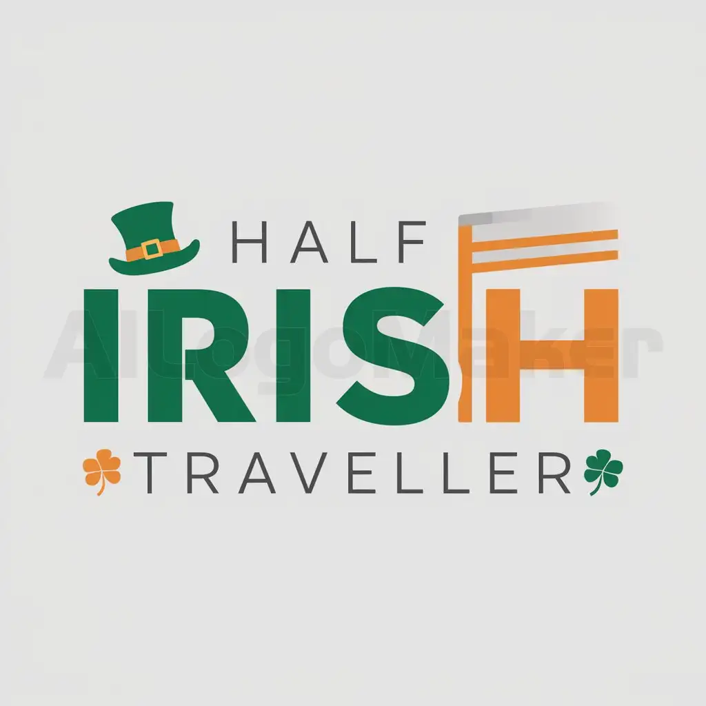 a logo design,with the text "Half Irish Traveller", main symbol:Irish Flag, and an Irish Theme,Moderate,be used in Travel industry,clear background
