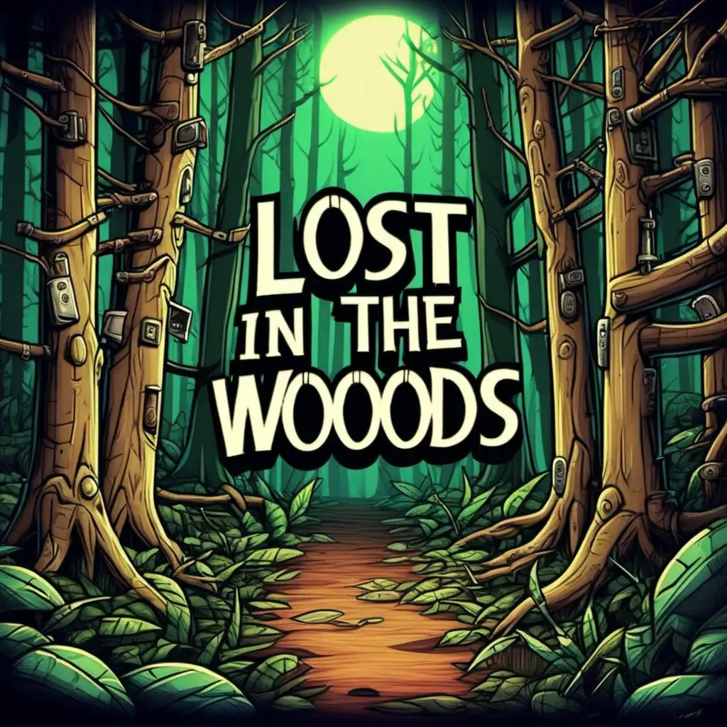 Point and Click game title card, Lost in the woods