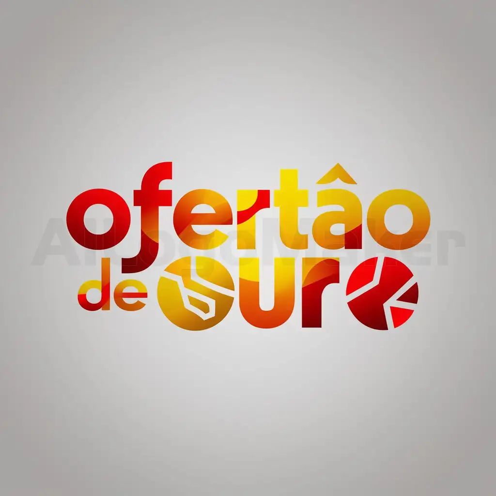 a logo design,with the text "Ofertão de Ouro", main symbol:I'm searching for a modern and attractive logo design for a brand named 'Ofertão de Ouro'. The design should prominently and distinctly feature the brand name using a modern, bold, and easily readable font. As for the colors, I would like a combination of eye-catching hues such as red, yellow, and orange. You can present these colors in a gradient or geometric pattern to add a modern flair. The design should be simple and clean, taking a 'less is more' approach. Avoid too much clutter or too many different elements. However, considering the name includes 'gold,' perhaps you can incorporate a graphic element representing a gold nugget or coin. Lastly, the logo needs to be versatile, looking good on different platforms such as Instagram and on blog headers,Minimalistic,clear background